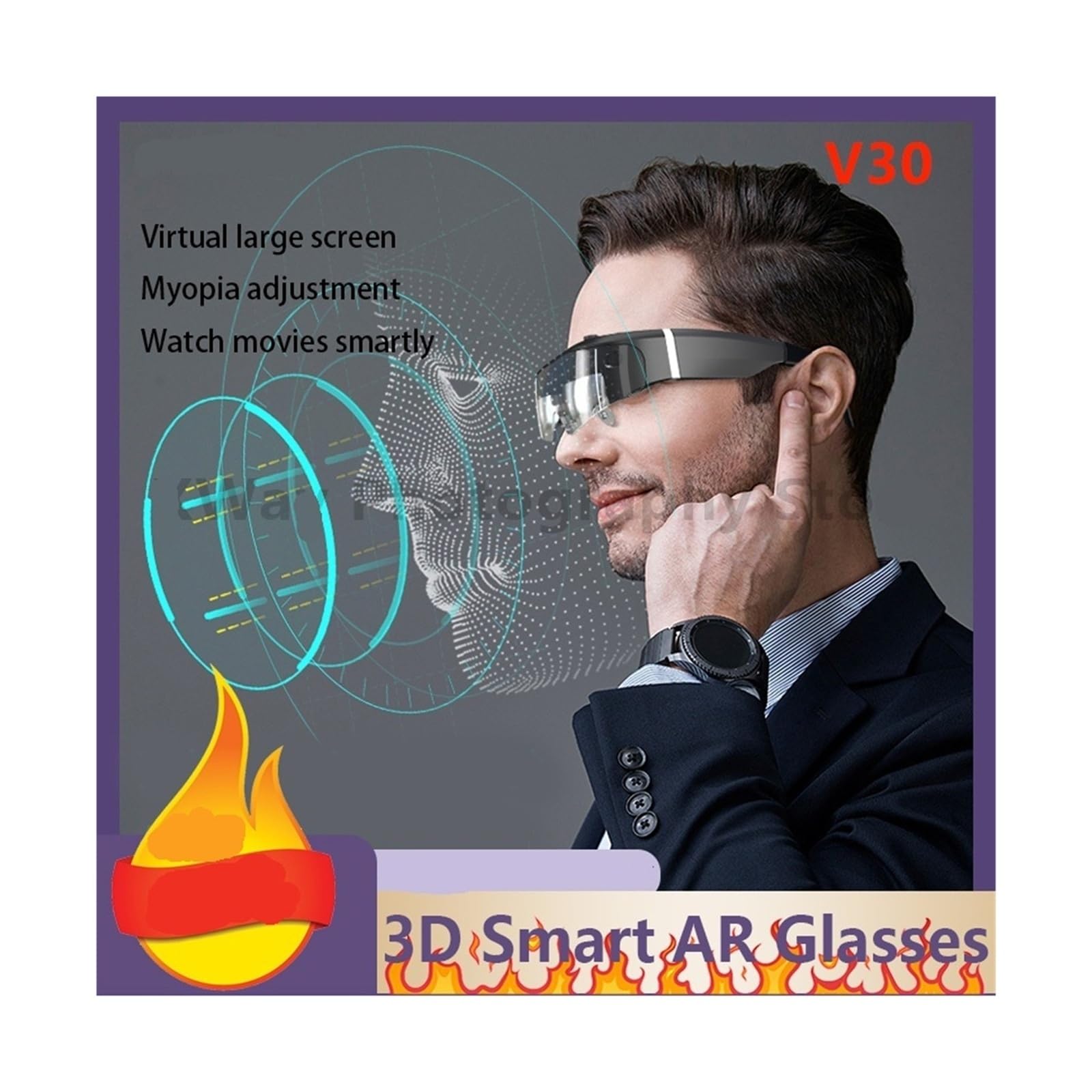 Gafas Inteligentes 3D V30, Realidad Virtual con Pantalla Gigante 4K de Alta definición, detección Corporal integrada, traducción por IA, visualización y Juegos.(V30 AR Glass Only)
