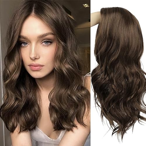 Long Curly Wavy Brown Wig for Women Middle Part Hair