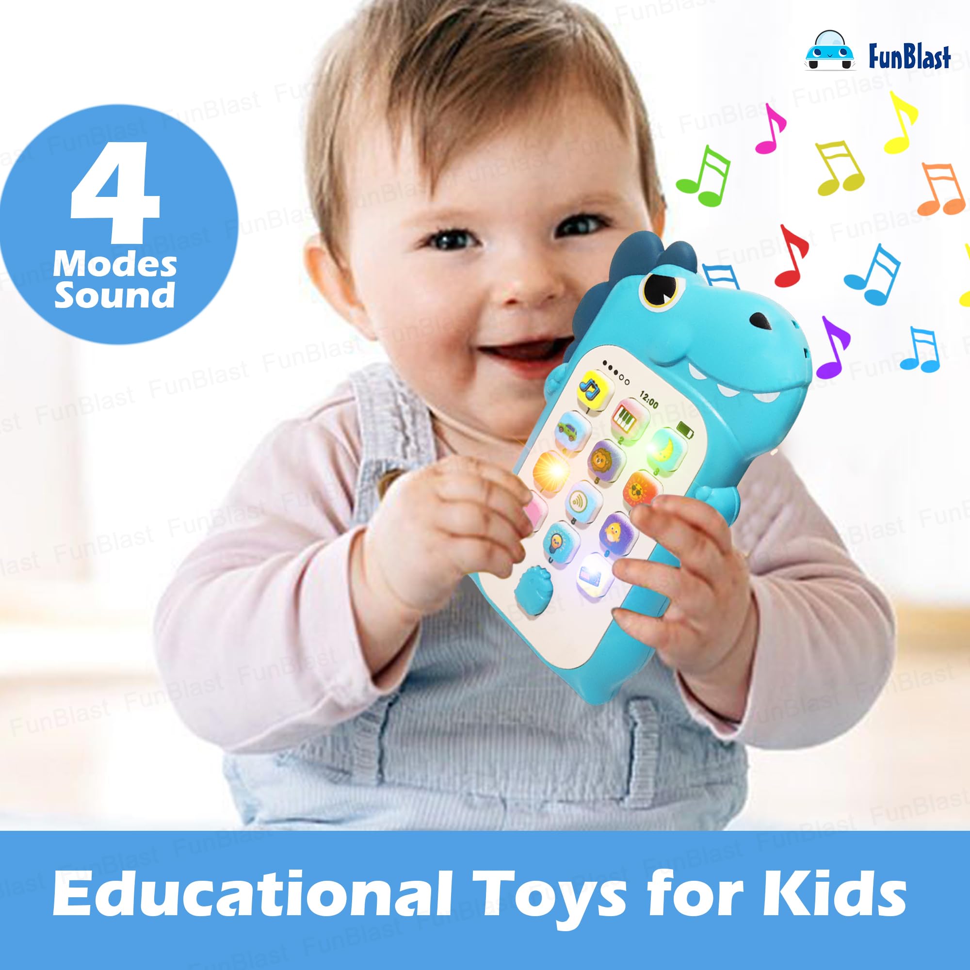FunBlast Cartoon Musical Mobile Phone for Kids, Mobile with Light & Sound Toys for Babies | Educational Toys for Kids 3+ Years/Boys/Girls-1 Unit (Dino-Blue) 4