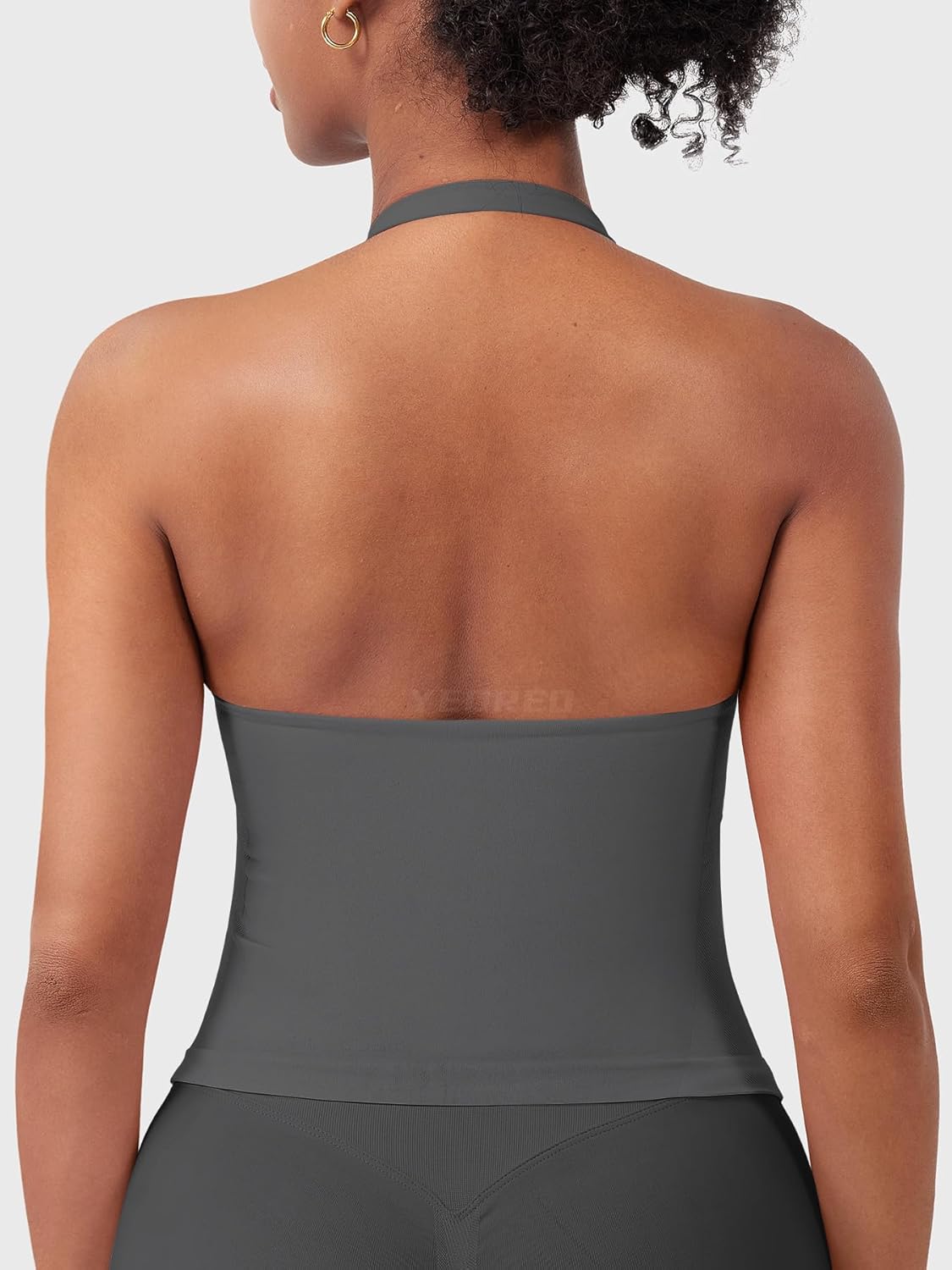 YEOREO SoftHue Women's Impact Halter Tank Top Longline Backless Scoop Neck Built-in Bra Sports Workout Gym Crop Top - Image 2