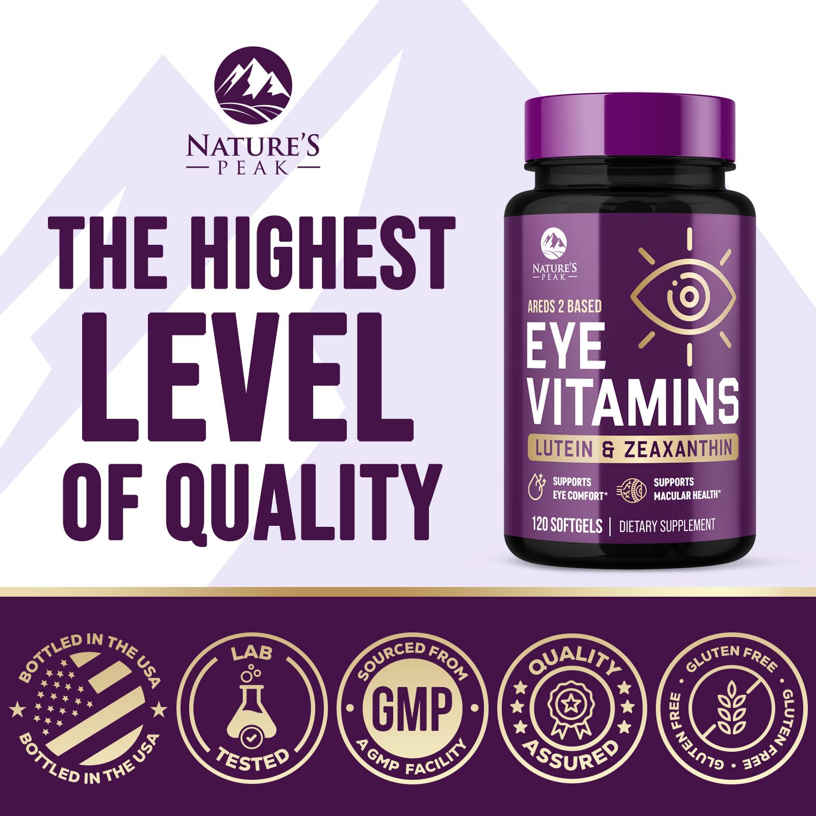 Eye Vitamins Supplements - 3x Strength Eye Health Vitamin with Lutein and Zeaxanthin - Natural Vision Macular Health Eye Support With Zinc, Vitamins C E & Minerals, Bottled in USA - 120 Capsules — Amazon image 4