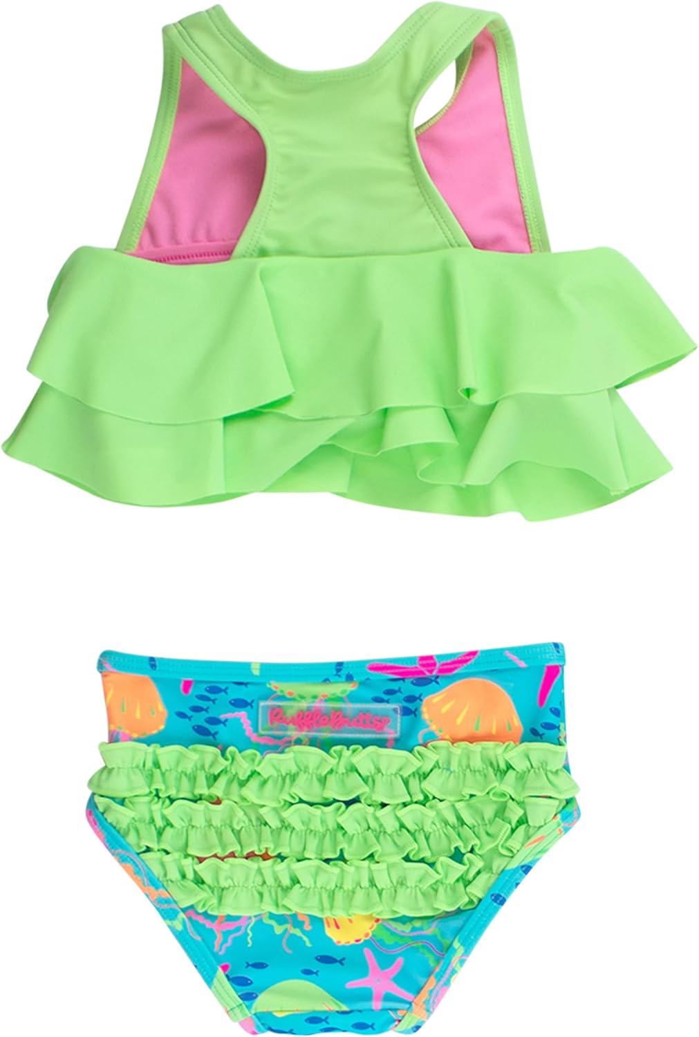 RuffleButts Girls UPF50+ Sun Protection Flounce Bikini Two Piece Swimsuit