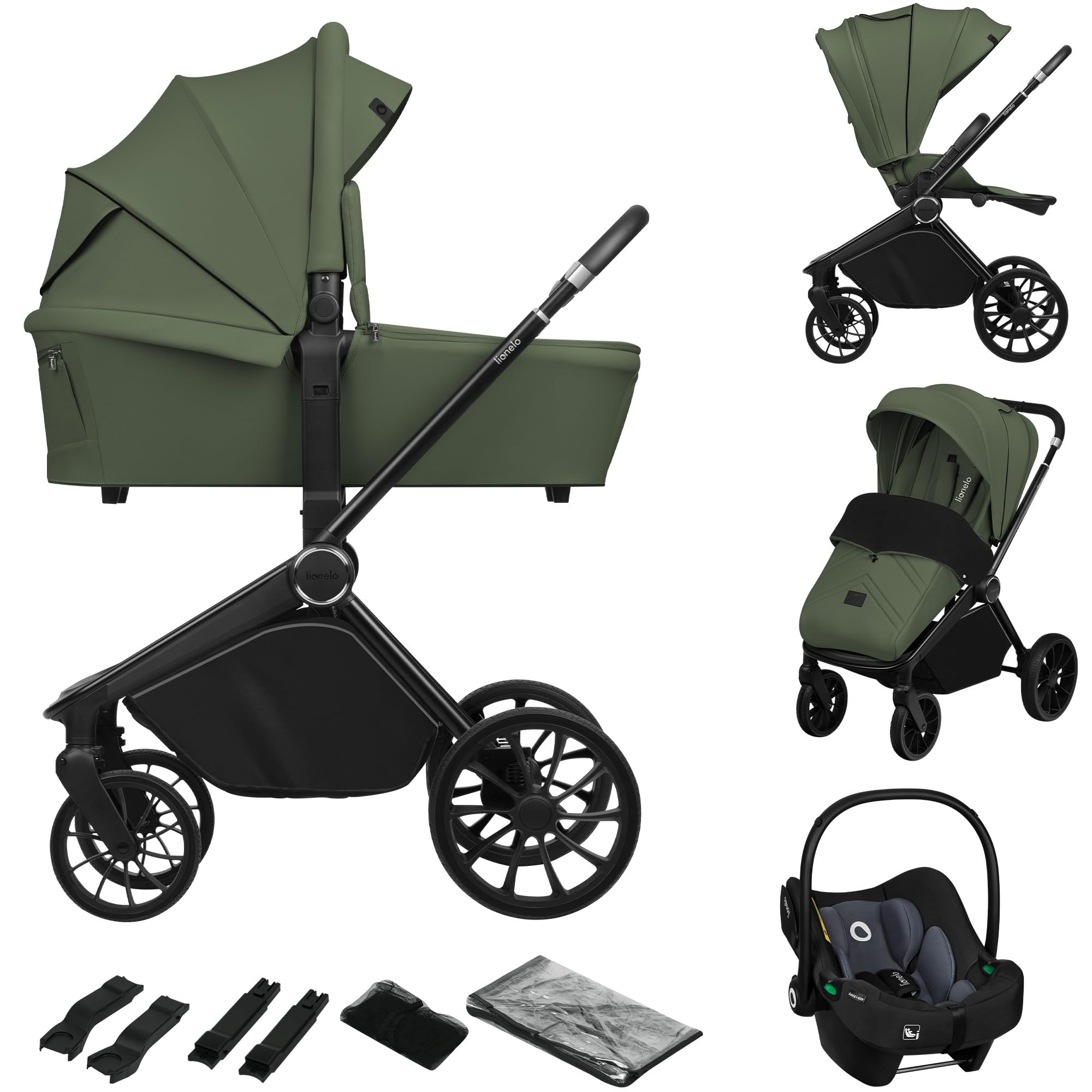 LIONELO MIKA PLUS 3in1 Passeggino Trio Neonati 0-48 Mesi 22kg Navicella 9kg Seggiolino Auto Ovetto 13kg