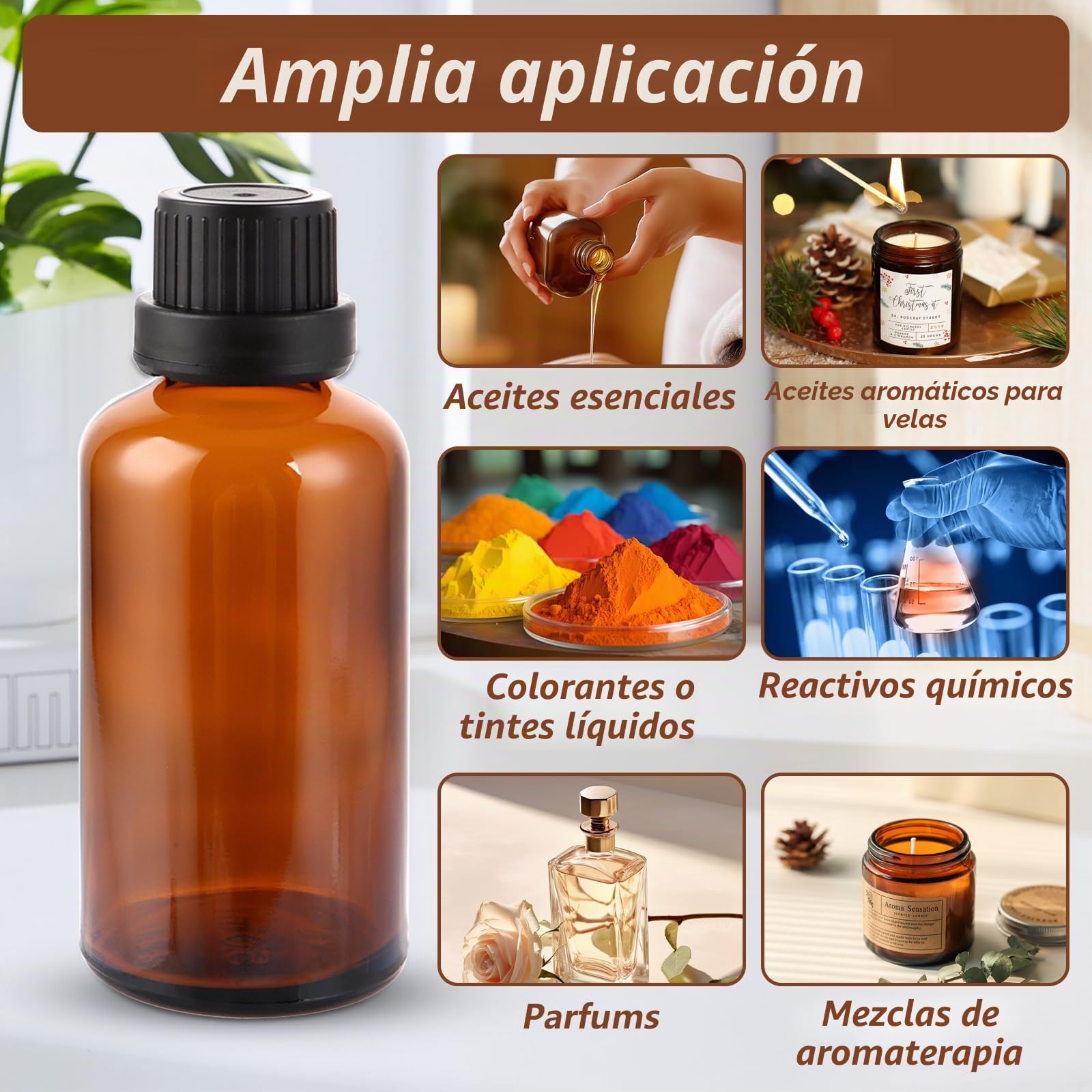 APACALI 24 botellas de cristal marrón, 50 ml, botella cuentagotas de cristal, botella de cristal ámbar, botella de farmacia, incluye pequeñas botellas de cristal, cuentagotas, tapón, embudo, jeringa