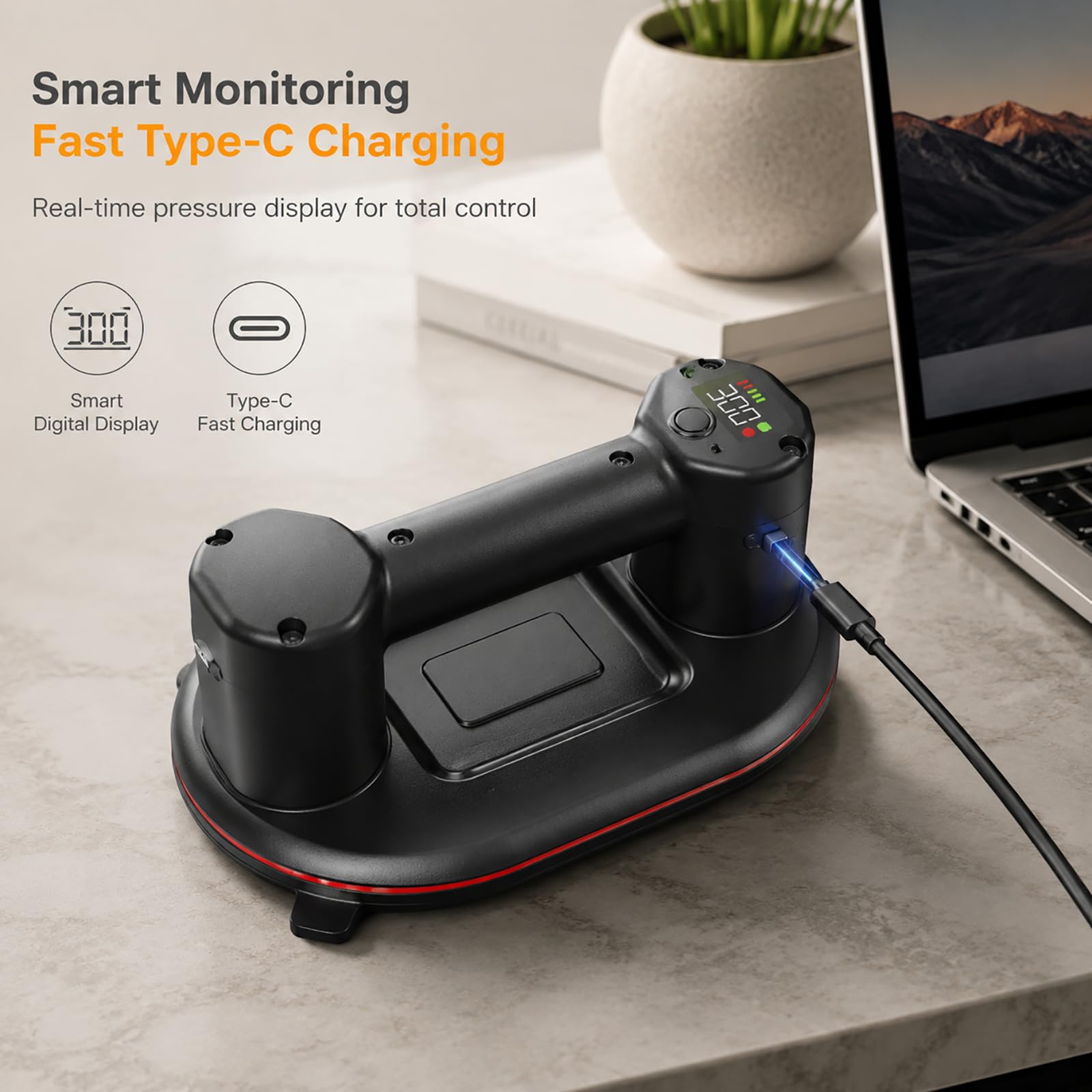 Sollevatore elettrico a ventosa 300 kg Heavy Duty Smart Display Digitale Tipo-C Ricarica Rapida Industriale Gomma Vetro Piastrelle In Marmo Legno Mobili Sollevamento Trasloco Casa