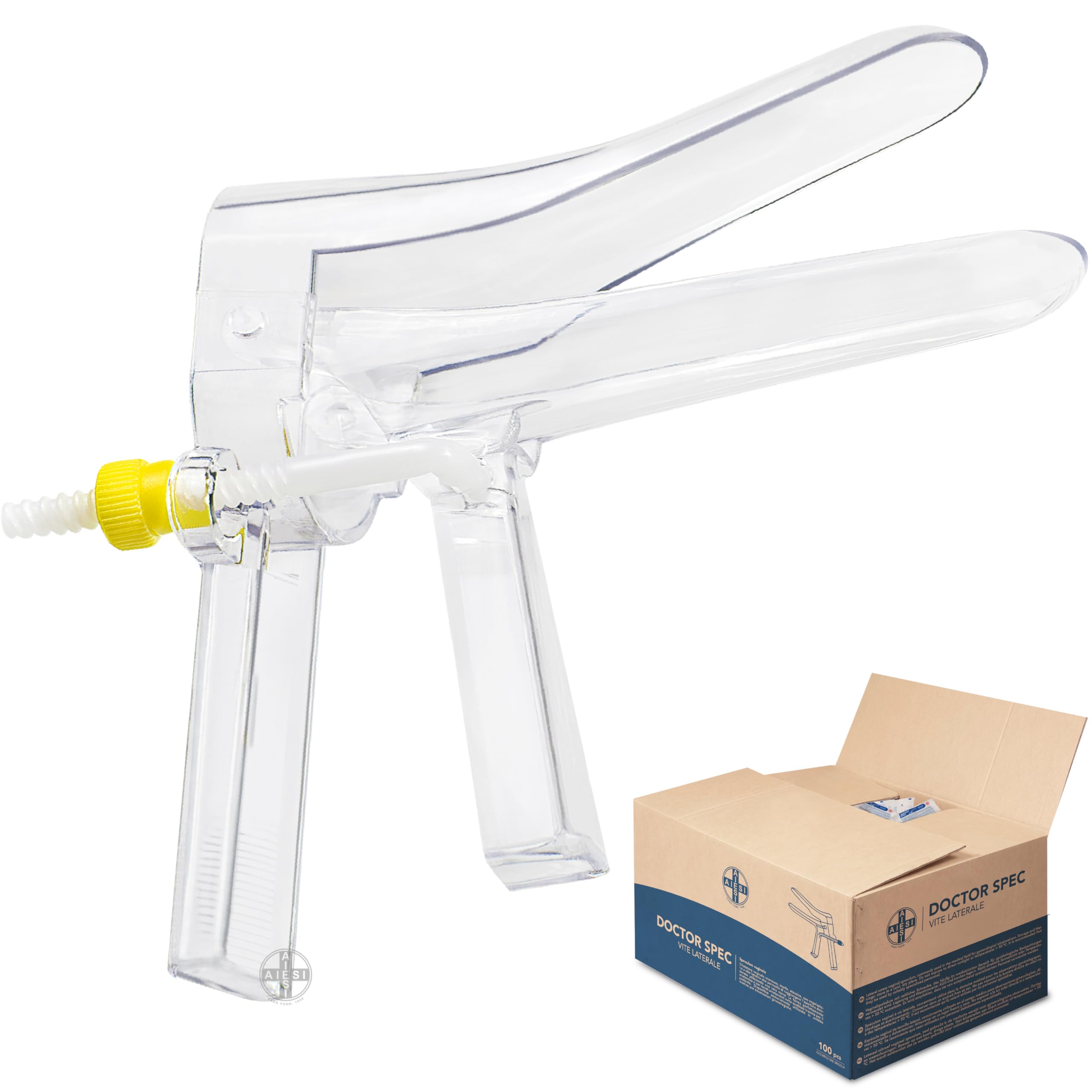 AIESI® Speculum Ginecologico vaginale S (100 pezzi) monouso sterile con regolazione a vite laterale DOCTOR SPEC