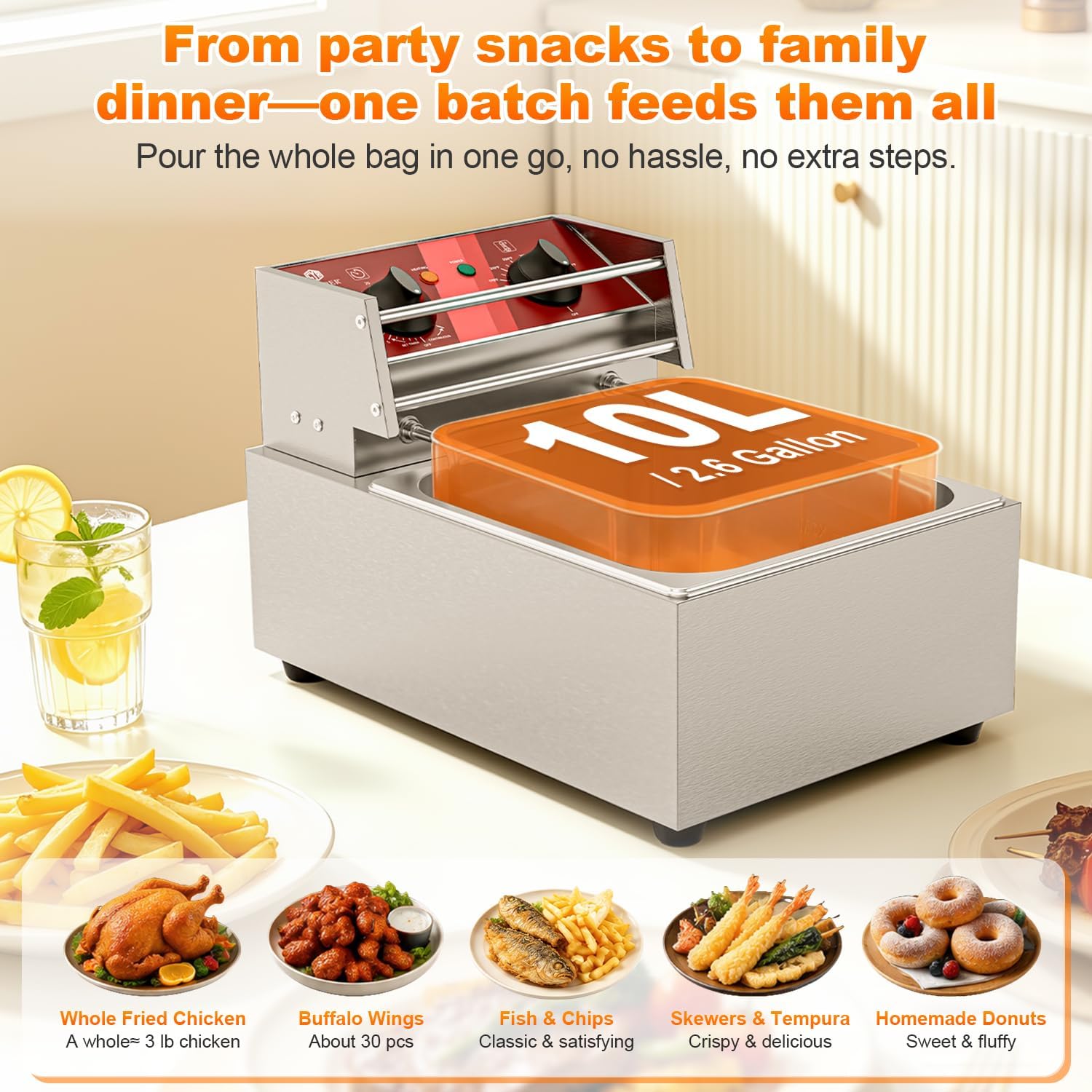 Commercial Electric Fryer with Timer 10L /10.5QT UL-Certified 1500W