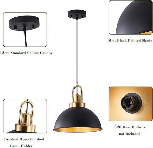 Miniatura 3 de Febeleven Lámpara colgante de granja negra mate, altura ajustable, luces de techo industriales colgantes vintage para cocina, isla, pasillo,