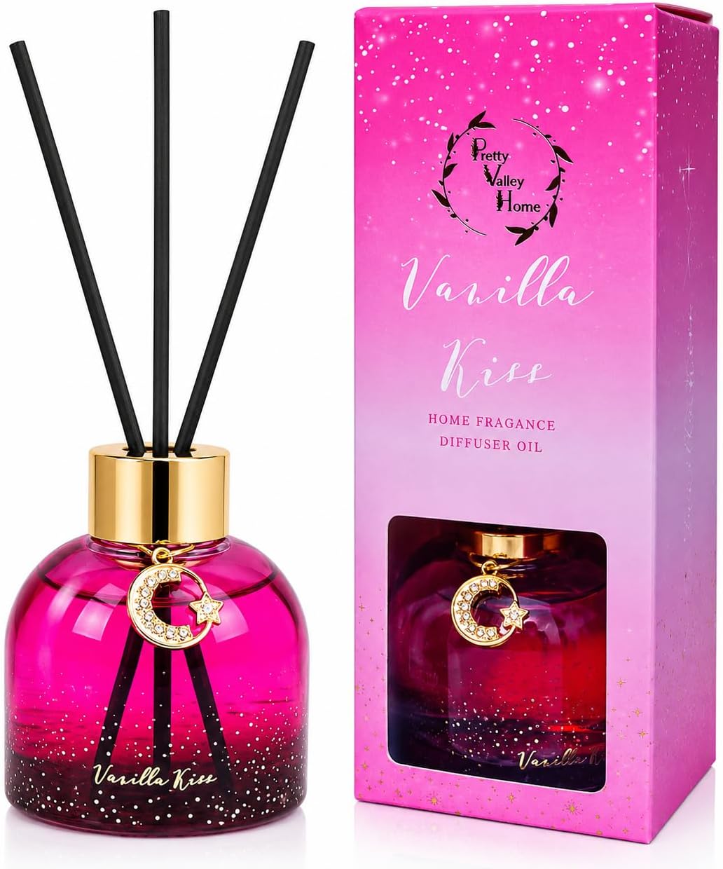 Reed Diffuser Set, Pretty Valley Home Diffuser 80Ml / 2.7 fl OZ Gift Box - Includes Reed Diffuser Sticks, Long Lasting Fragrance Oil and Glass Bottle for Office Living Room Decor (Vanilla kiss)