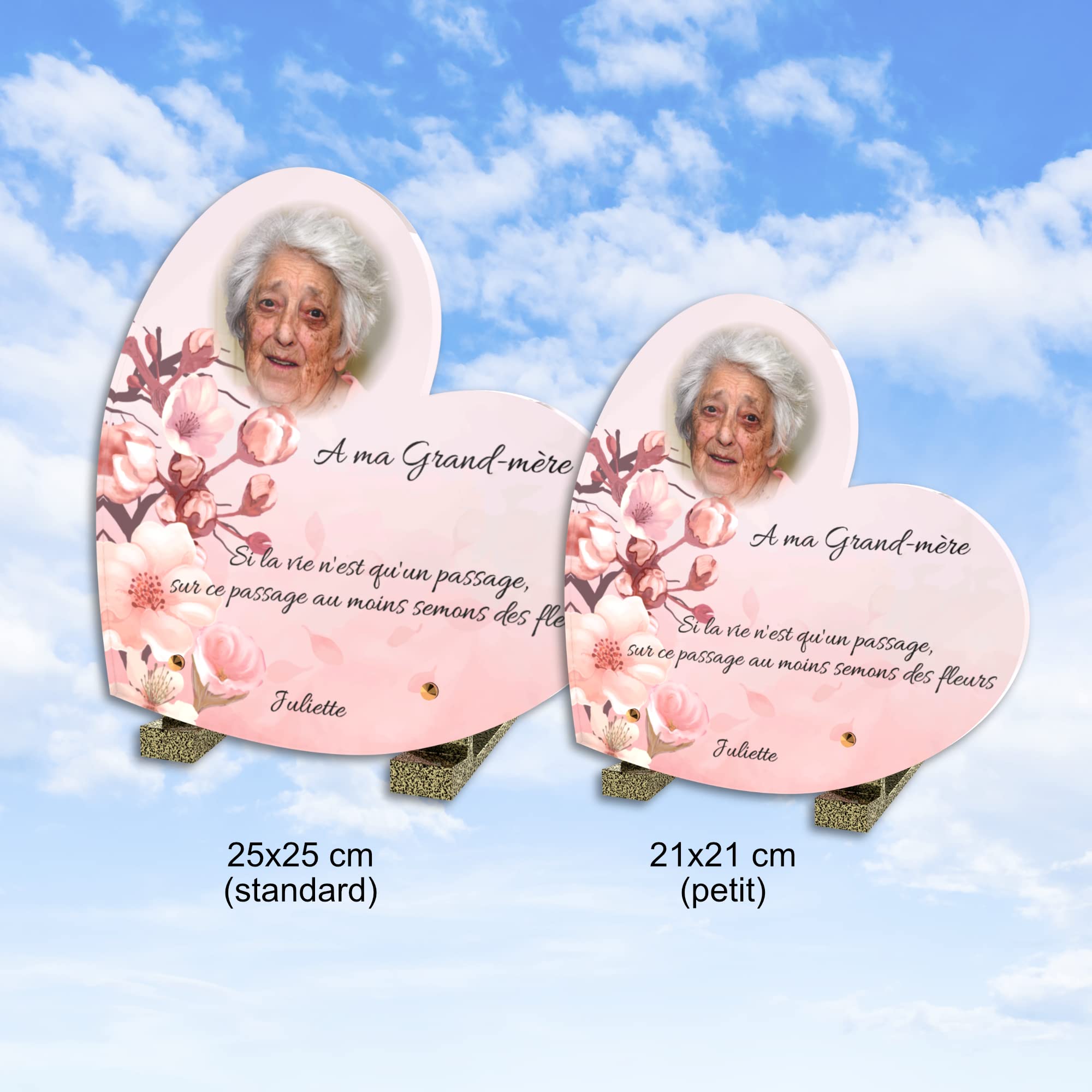 Plaque Funéraire Personnalisée Coeur musique - Plaque Funéraire personnalisable avec photo sans inter funéraire - Résiste aux Intempéries et Traitée Anti UV (Guitare, 21x21 cm (petit))