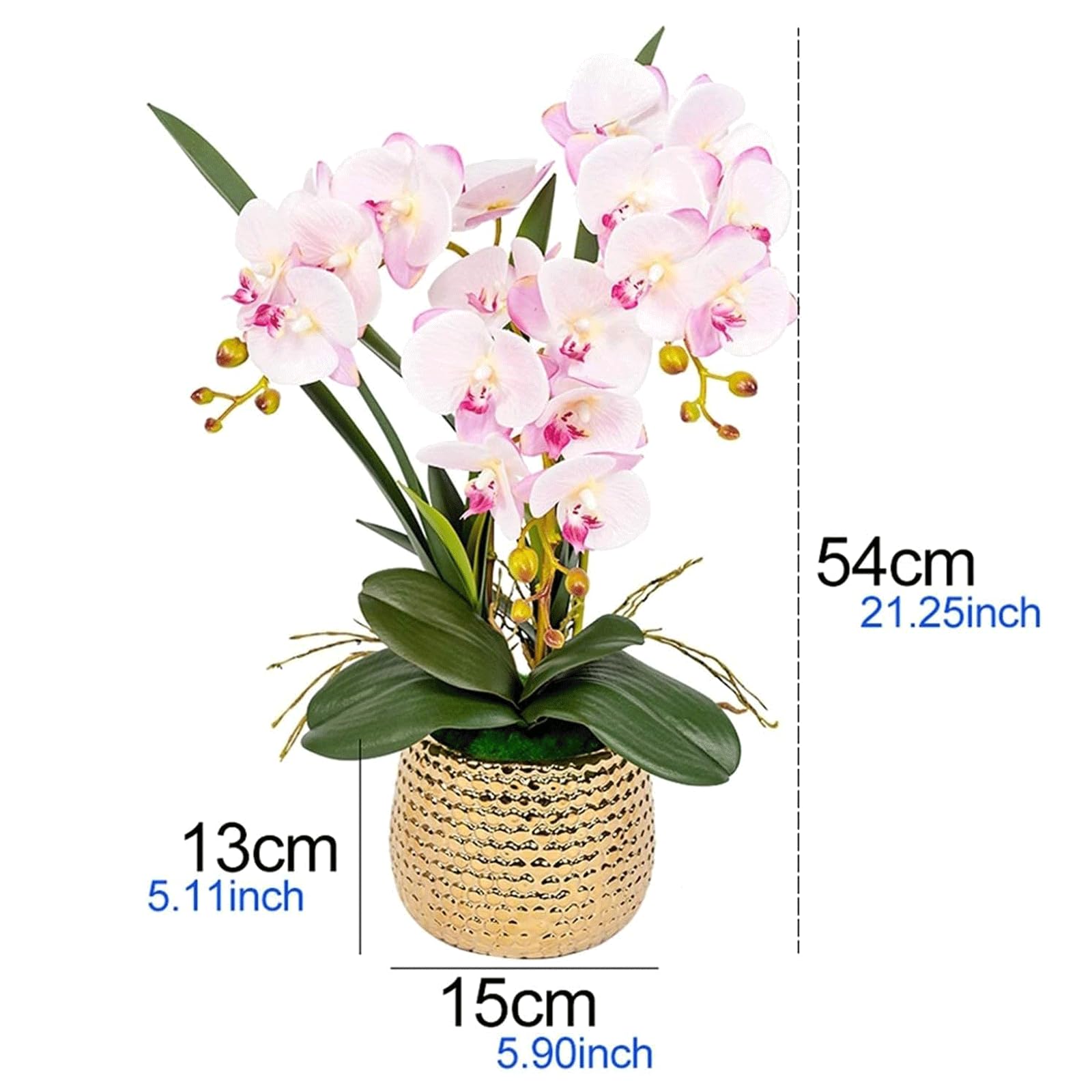SDdPulse Orchidea artificiale con vaso in ceramica, orchidee finte, 54 cm, fiori artificiali Phalaenopsis in poliuretano, orchidea artificiale per la casa, molto naturale, giallo