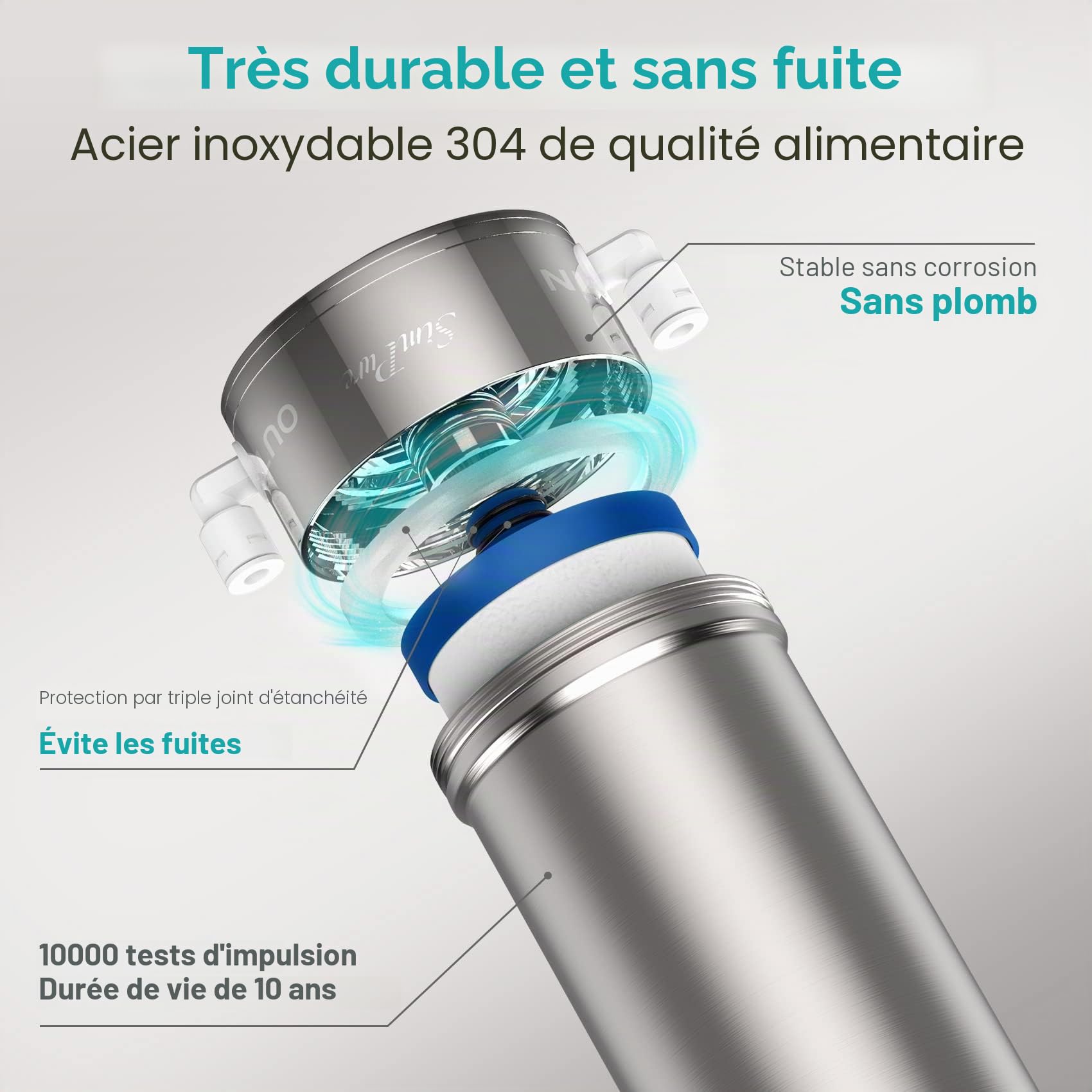 SimPure V7 Système de Filtre à eau sous évier, Filtre eau Robinet en Acier Inoxydable 5 étapes de 75000 Litres, Réduit 99% le Plomb, le Chlore, le Mauvais Goût, Connexion directe au robinet de cuisine