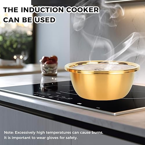Miniatura 4 de Snailhouse Colador con tazón para mezclar, 2QT 304 de acero inoxidable para cocina, arroz, pasta, colador para lavar verduras y frutas, dorado