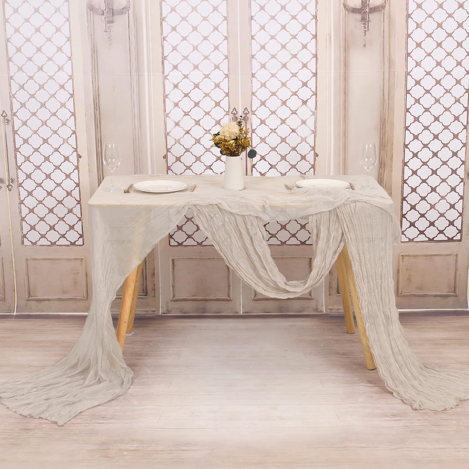 Chemin de Table Gaze Lot de 6 Marron Gris 90 × 300 cm Mariage