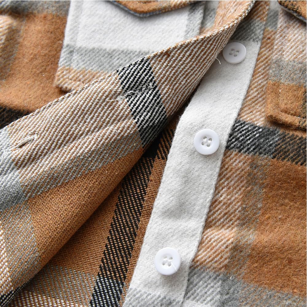 Little Kids Baby Boy Girl Long Sleeve Button Down Plaid Shirts Fall Winter Flannel Shacket Jackets Tartan Tops Khaki Plaid 2T image 5 of 6 B0BJ6MRNYH