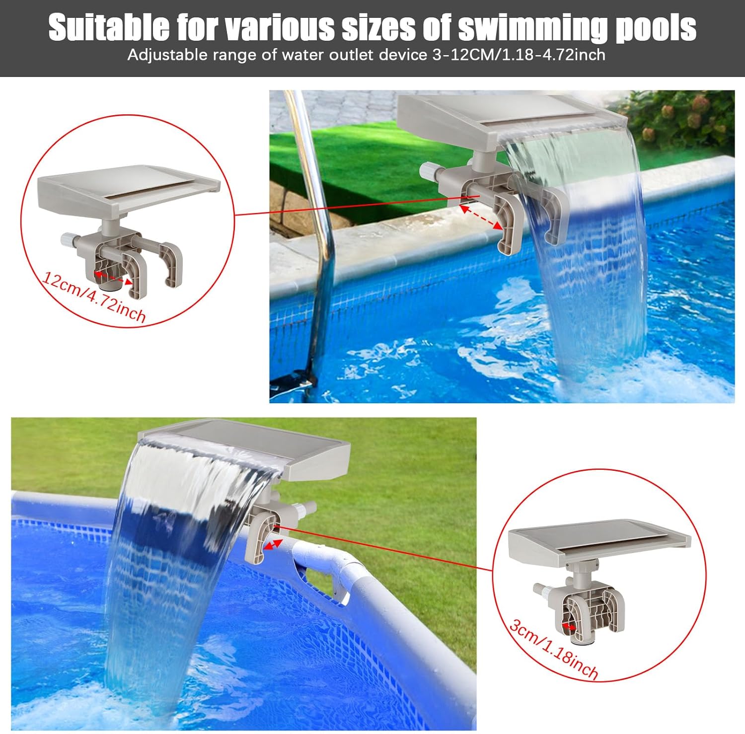 Pool Waterfall Creating Soothing White Noise Sound, Pool Waterfall with Relaxing Sound for Above Ground Pools, Peaceful and Soothing on Hot Days, Power by Filter Pump