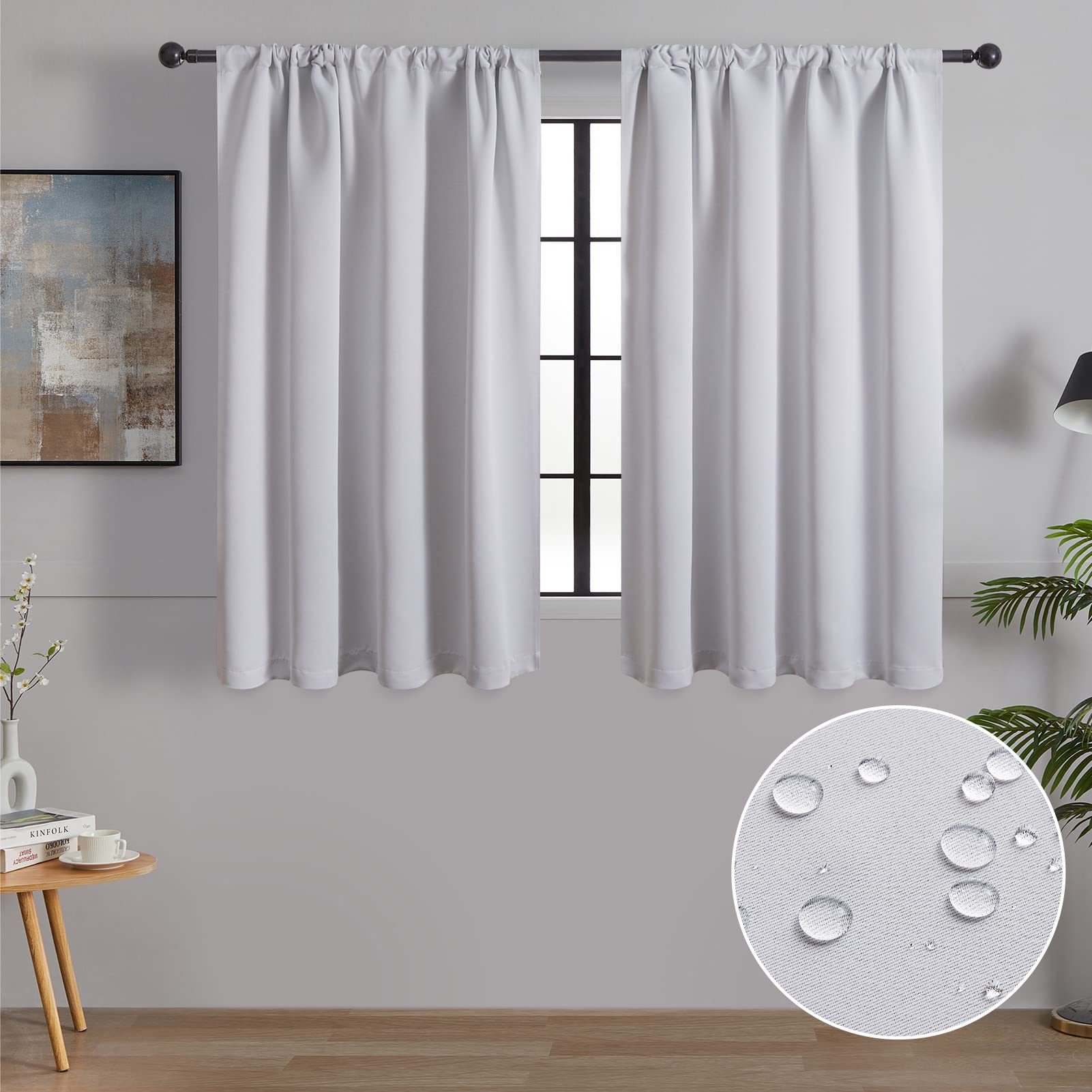 MRTREES White Blackout Curtains Thermal Insulated Cold and Heat Modern Short Curtains for Living Room, Bedroom, Kitchen Room with Rod Pocket, 2 Pieces 60 x 90 cm (Width x Height) Global Recycled Standard Global Recycled Standard Global Recycled Standard