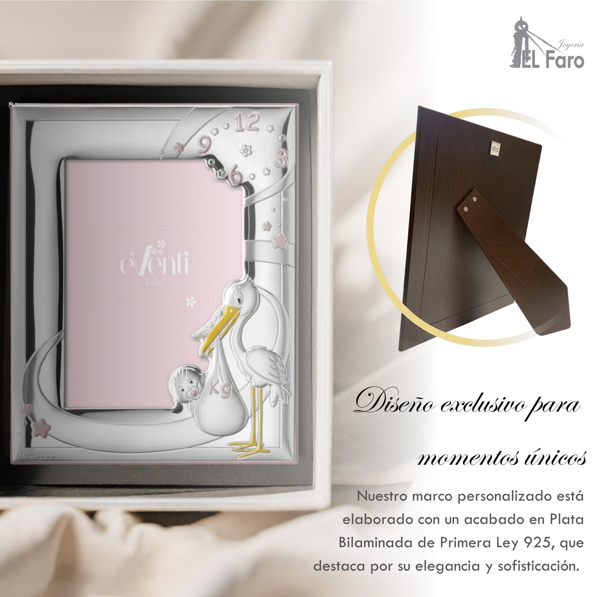 JOYERIA EL FARO | Marco de foto bautizo | Marco de plata bebe | Grabado personalizado | Presentación en estuche premium | Un regalo para toda la vida (13 x 18 CM)