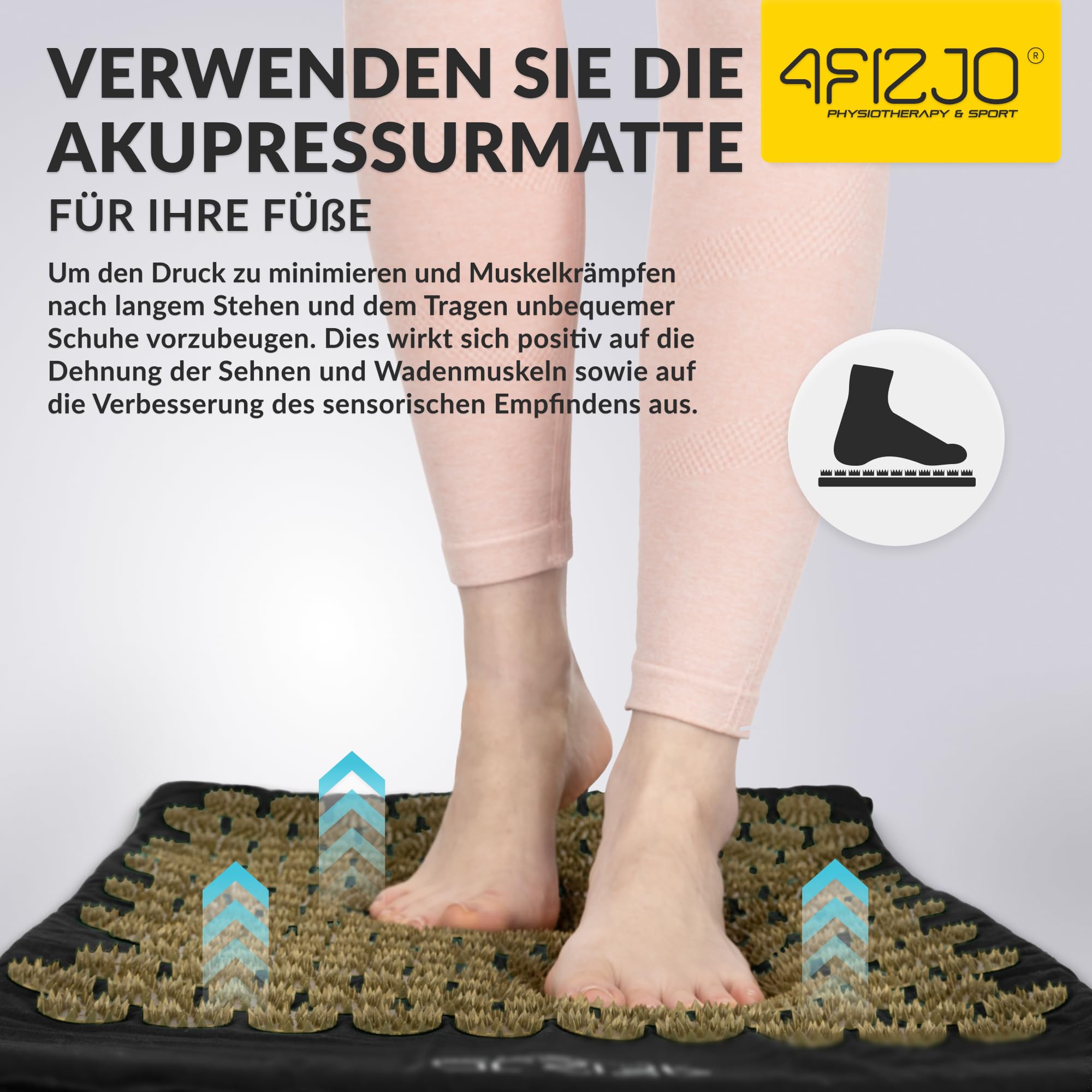 4FIZJO Akupressurmatte & Kissen XL, 110x42x2 cm, mit Tragetasche, Polyurethanschaum, Hypoallergen, 15330 Stacheln, Massagematte für bessere Durchblutung, Muskeln Entspannung, Farbe: Schwarz und Gelb