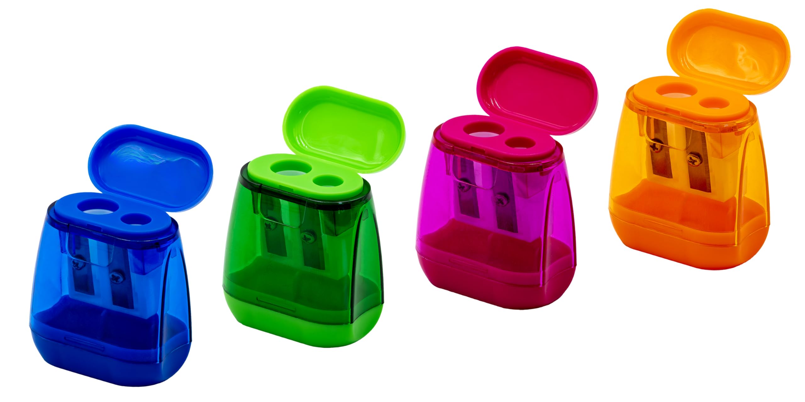 TSI 45024 Double Pencil Sharpener Boxes Can be Closed on Both Sides in Pink, Green, Blue and Orange, Item No. 45024