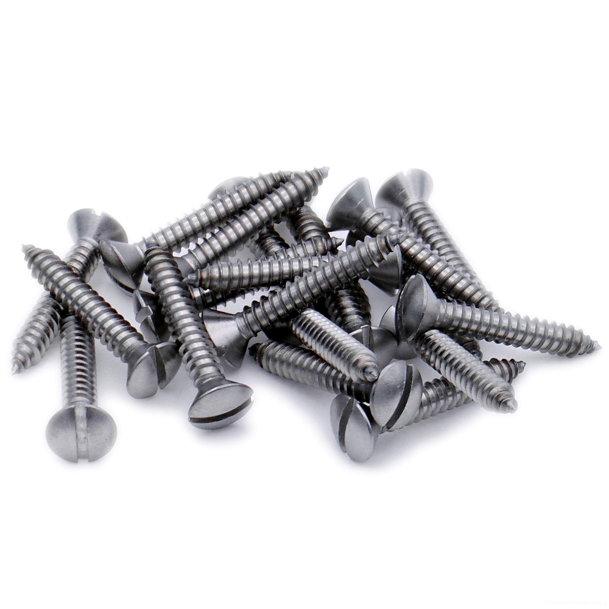 Singularity Supplies Silver No.7 X 0.75 (3.9Mm X 19Mm) Slot Raised Countersunk Self-Tapping Screw - Stainless Steel (A2) (Pack Of 20)