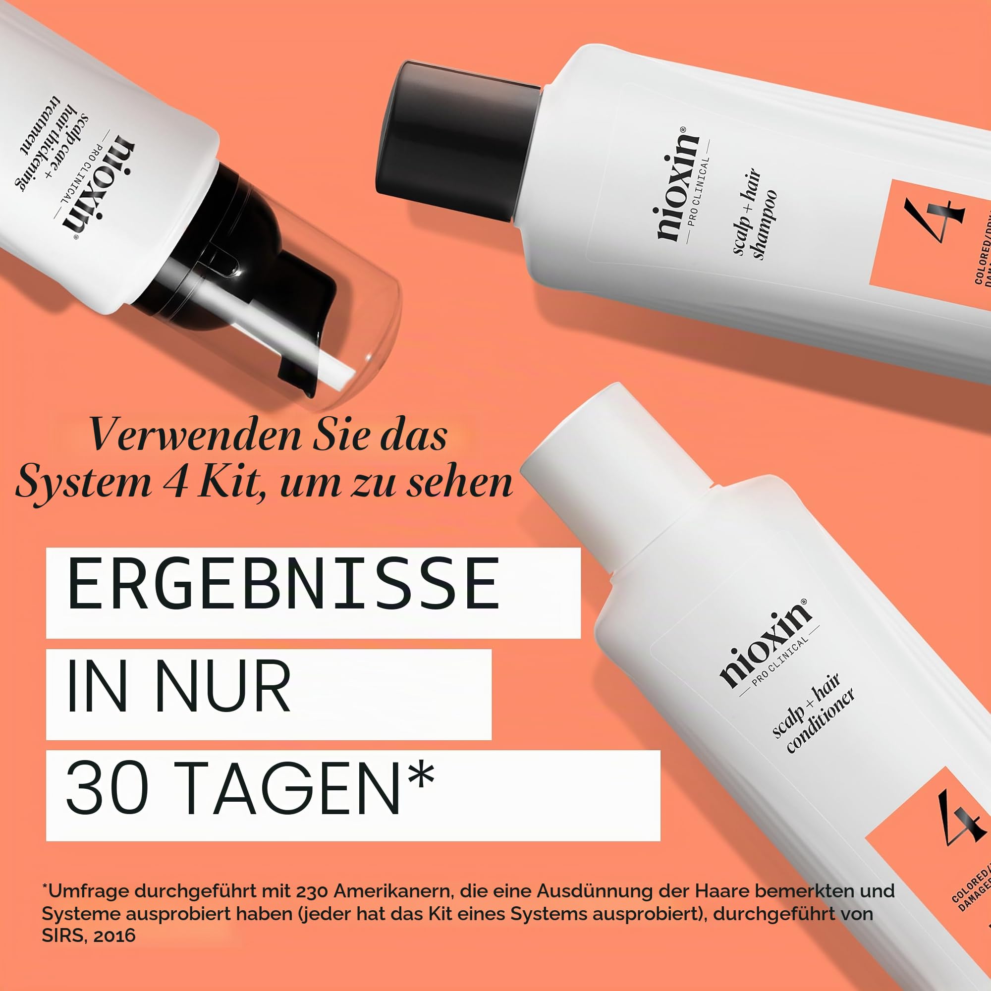 Nioxin Scalp + Hair Thickening System 4 Triphasisches Kit - Coloriertes/trockenes Haar mit erweiterter Ausdünnung - Shampoo, Conditioner, Behandlung für die Haut (300 + 300 + 100 ml)