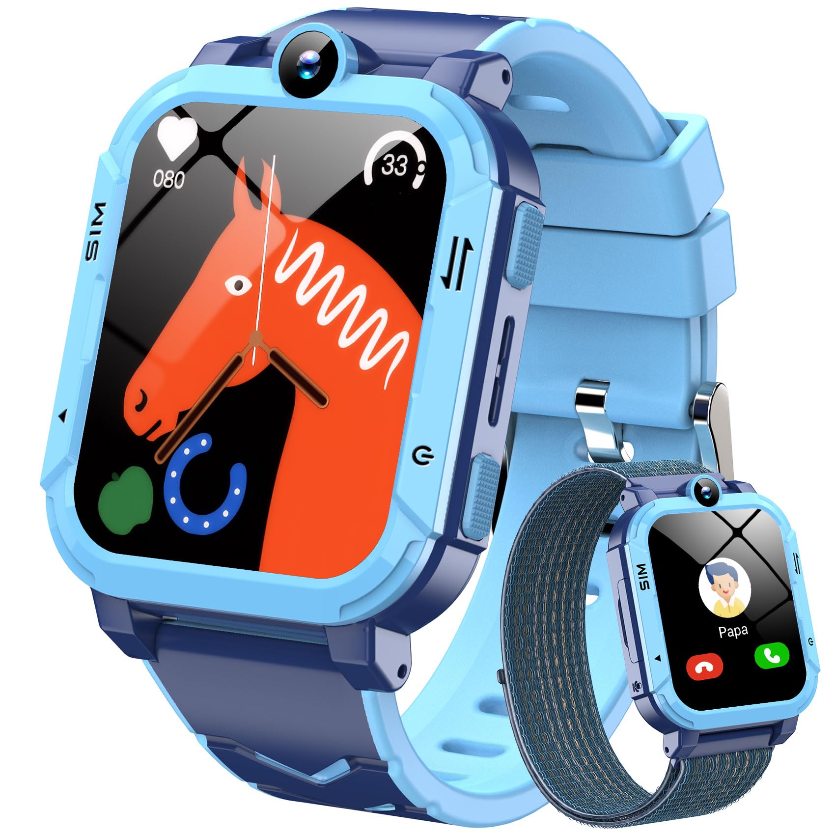 Blackview Smartwatch Kinder, GPS, Kann SIM-Karte einstecken, Uhr mit 4G Videoanrufe, SOS Notruf, Telefonanruf, Sprachchat, SMS, Schulmodus, Schrittzähler, Kinderuhr für Junge und Mädchen