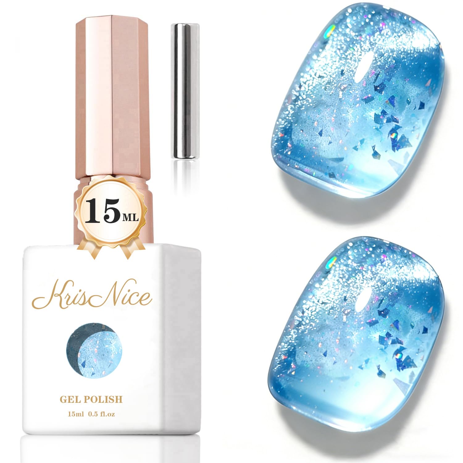 KRISNICE UV Nagellack Cat Eye 15 ML, Gellack mit Magnet, Cat Eye Uv Gel, Glitter Gelnagellack Soak Off Reflective Gel Magnetic Nail Polish für Frauen und Mädchen