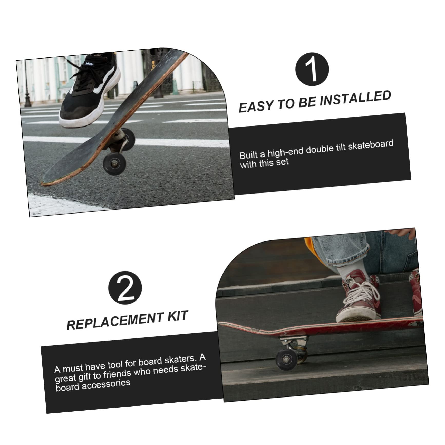 GALPADA Kit Complet de Pont de Skateboard Double Inclinaison 1 Set Noir