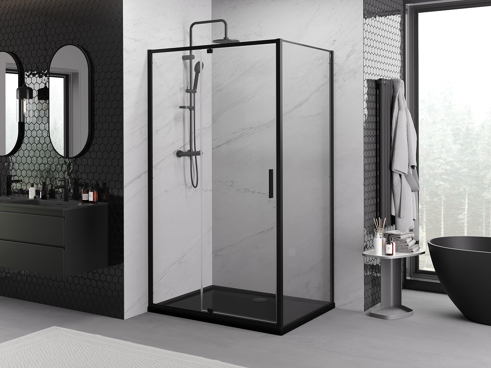 Mexen - Exo Box doccia inclinabile 120 x 90 cm, trasparente, nero