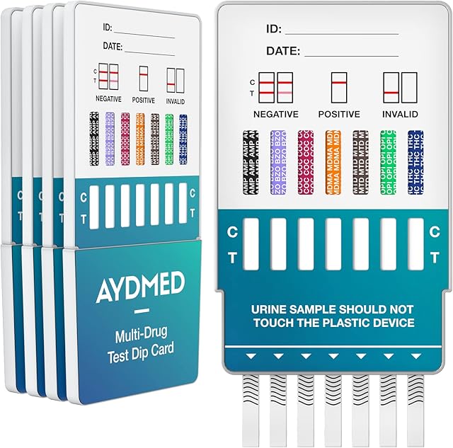 5 x Aydmed Professional 7-in-1 Rapid Drug Test Dip Cards | Urine Drug Tests Kit | Test for Cocaine, Opiates, Methadone, Amphetamines, Cannabis, Ecstasy & Benzodiazepines