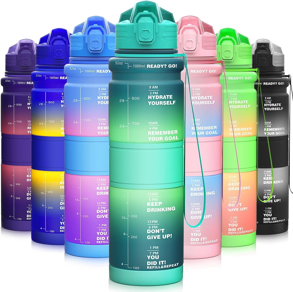 Plefoyu Motivational Water Bottles with Time Marker BPA Free Leak Proof,Measurements