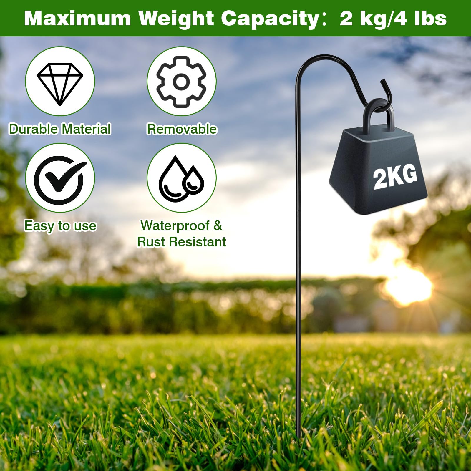 Ganci da Pastore da Giardino 81.5cm Regolabile in Metallo 4 Ganci 20cm Esterni