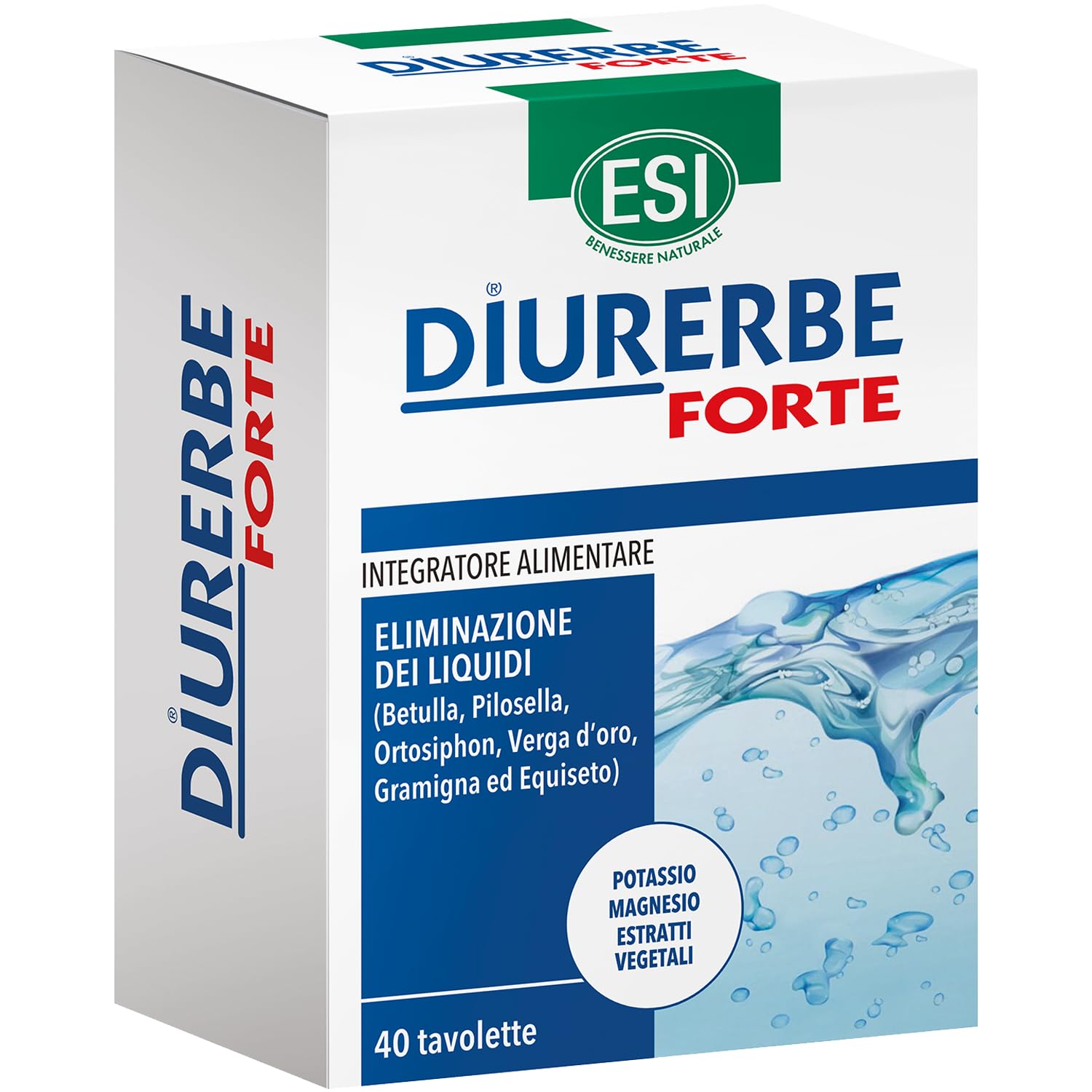 Diurerbe Forte, Integratore Alimentare a Base di Betulla, Pilosella e Gramigna, Favorisce la Diminuzione del Ristagno di Liquidi e Tossine nel Corpo, Senza Glutine e Vegano, 40 Tavolette