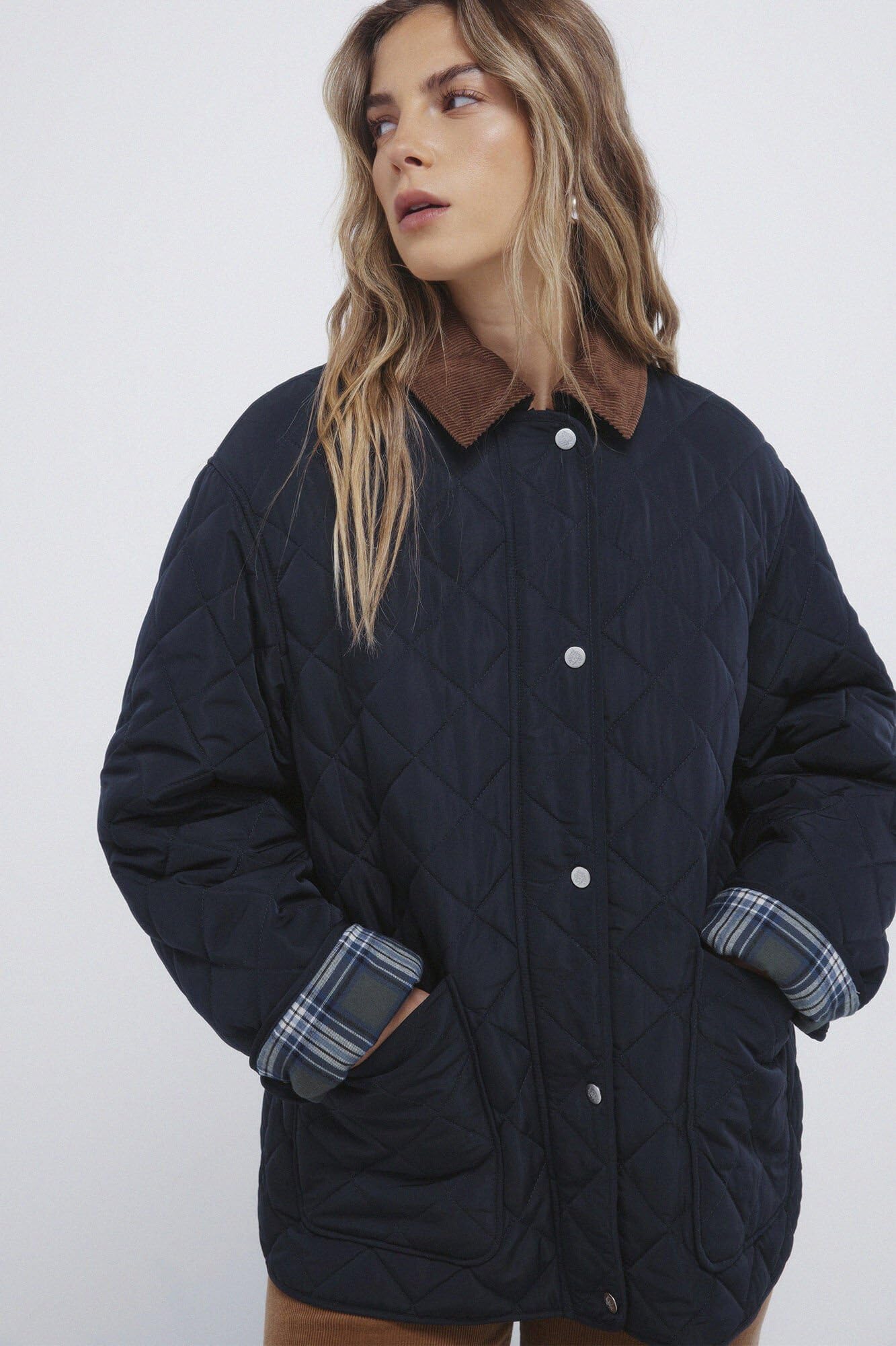 SPRINGFIELD Husky Jacket with Inside Check Lining and Corduroy Collar Sport Mujer