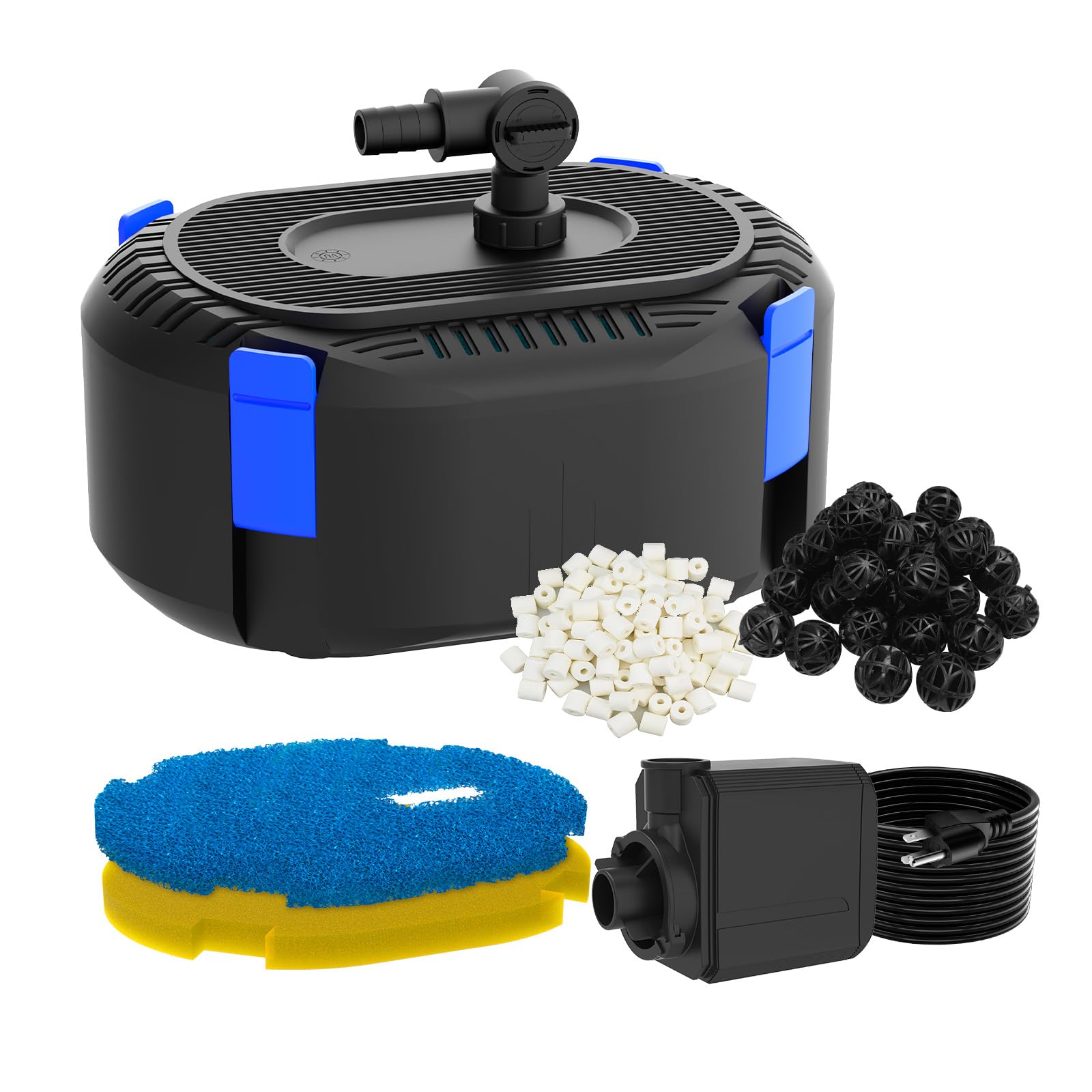 Photo 1 of AquaMiracle 400GPH Pond Filter Pump with 4-Stage Filtration | Pond Pump Filter Box | Fish Pond Filter for Outdoor Ponds 200-350 Gal | for Garden, Waterfall, Fountain, Water Feature