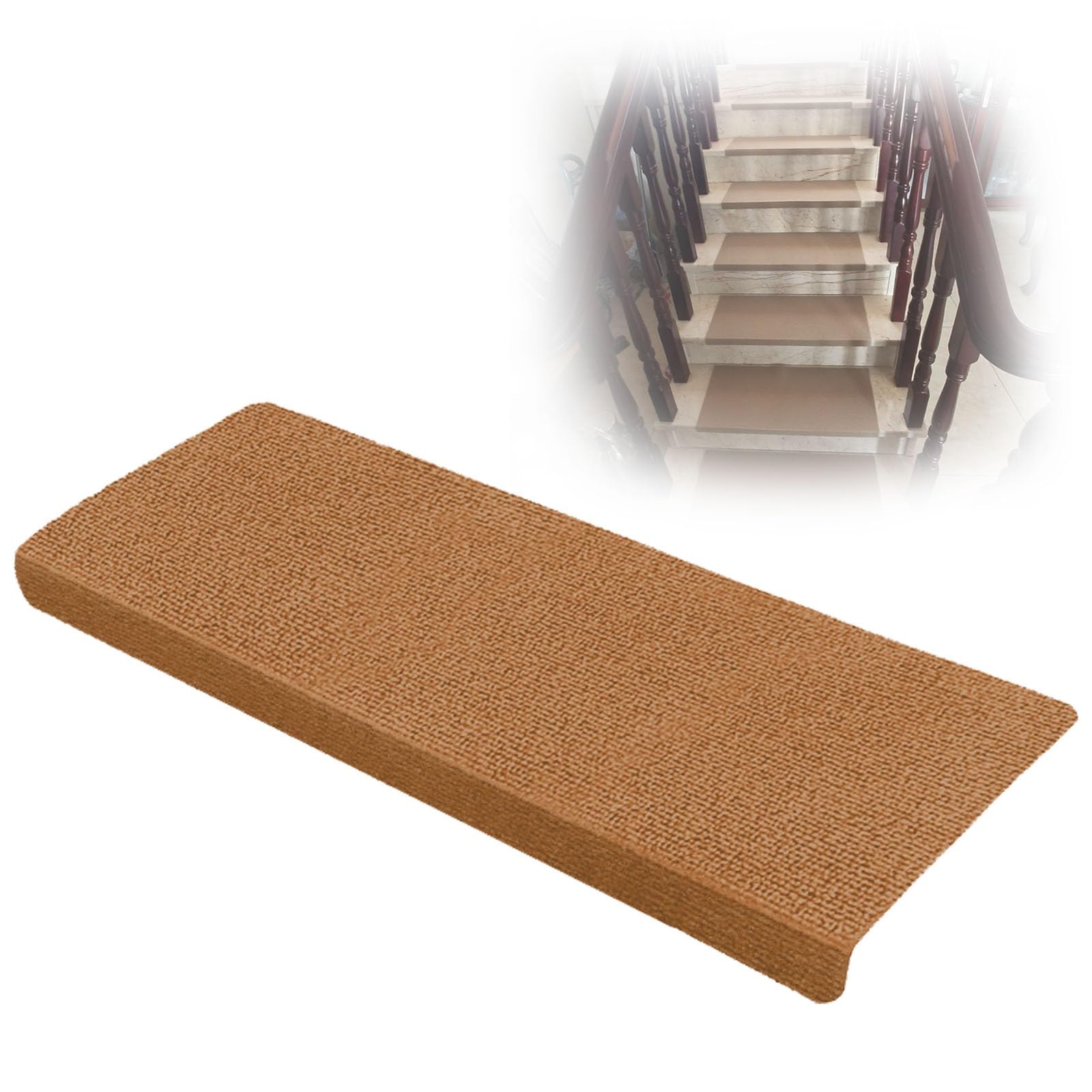 GFLPSQIA 2 4 10 13 15 20 Pieces Rounded Bullnose Carpet Stair Treads, Soft Peel And Stick Carpet For Stairs, Bullnose Stairway Treads Herringbone(C-15 PCS,L 65cm x W 24cm)