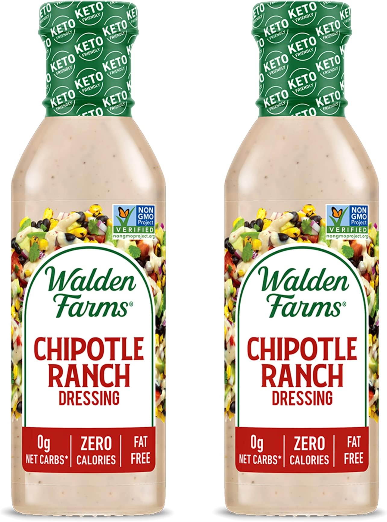 Walden Farms Chipotle Ranch Dressing – Calorie-Free, Gluten-Free, Low Carb, Keto-Friendly, Sugar-Free, Fat-Free, Dairy-Free Smoky Chipotle Ranch Flavor – 2-Pack, 12 oz Bottles