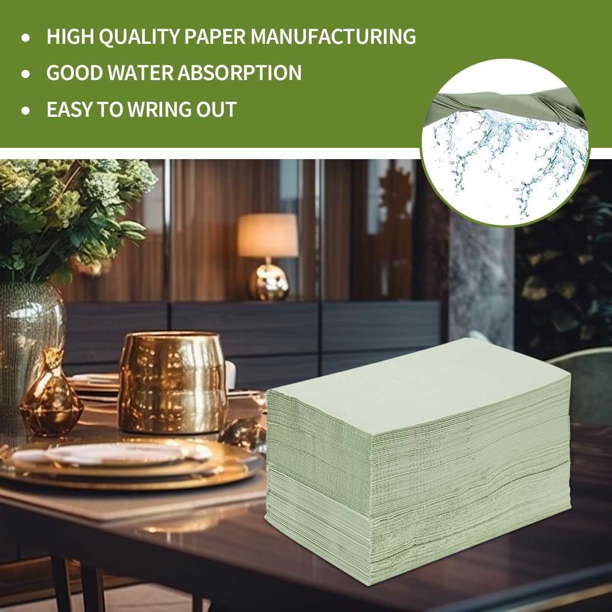 100PCS Disposable Sage Green Guest Napkins Paper Green Disposable Hand Towels Decorative Dinner Napkin Paper Disposable Hand Towels for Bathroom,Baby Shower,Wedding,Birthday,Party Supplies Table Decor - Image 7
