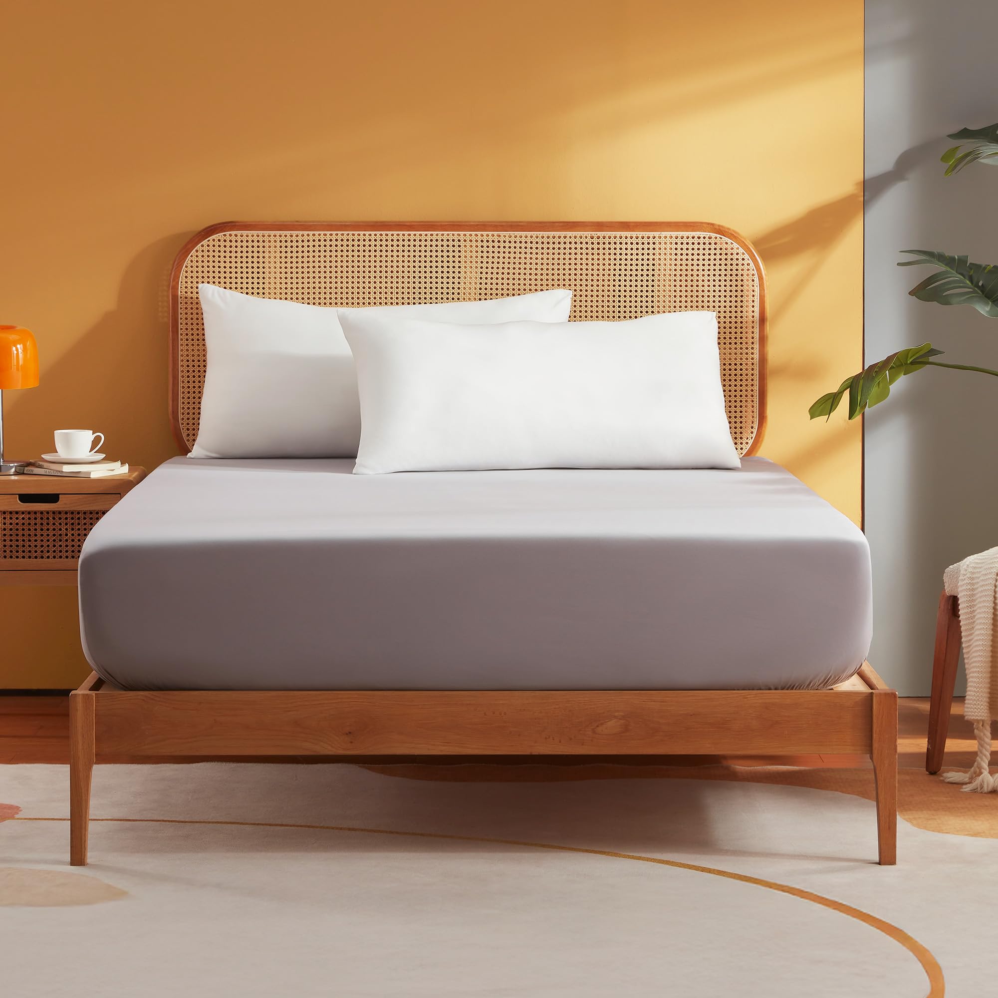 Image secondaire de Drap-Housse Sonive 160x200 cm en Polyester Doux - Gris Clair