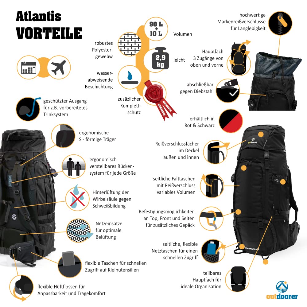 outdoorer Atlantis 90+10 plecak podróżny dookoła świata – duży plecak ładowany od przodu z otworem z przodu