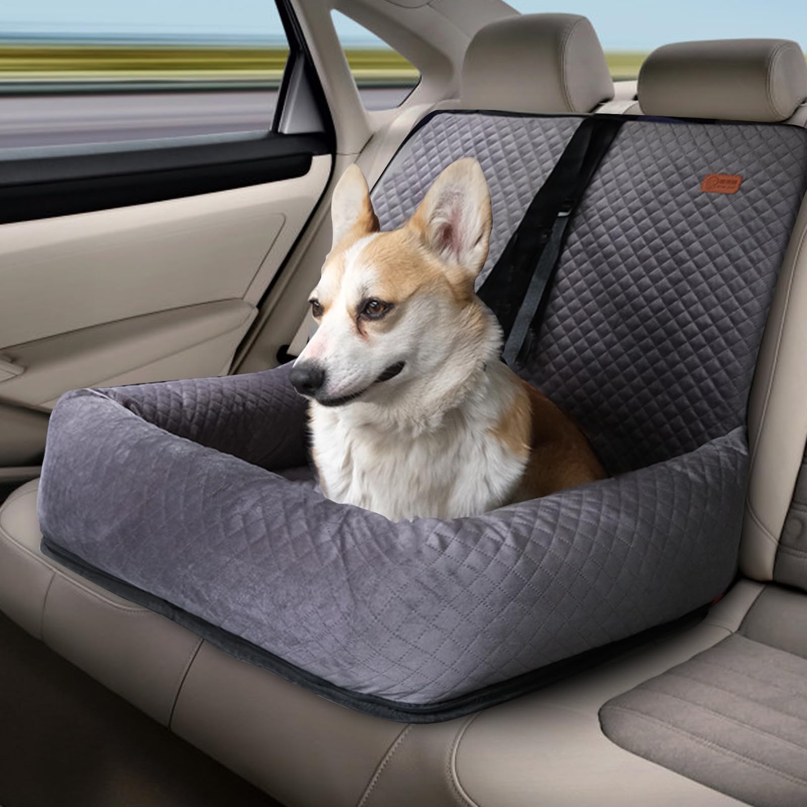 Asiento para Perros Grandes y Medianos, Asiento de Coche para Perro Extra Estable, Refuerzo de Coche para Perros, Extraíble y Lavable, Asiento para Perros de Menos de 25 Kg o 2 Perros Pequeños(Gris)