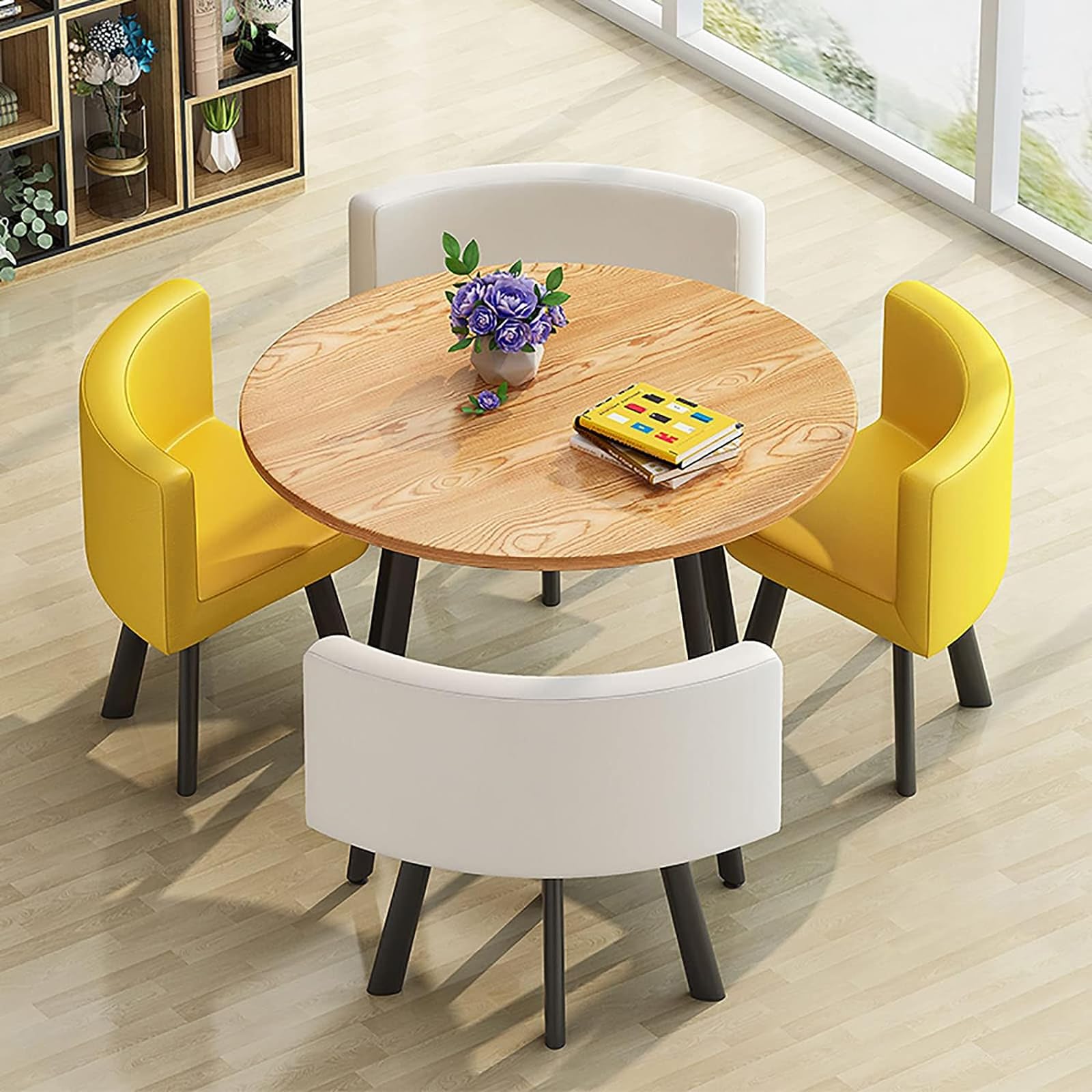 ASerZenith Modern Round Dining Table Set With Chairs Space Saving Design Ideal For Dining Room Living Room Reception Room Conference Table Lounge Stylish And Functional Furniture For Any Space,57