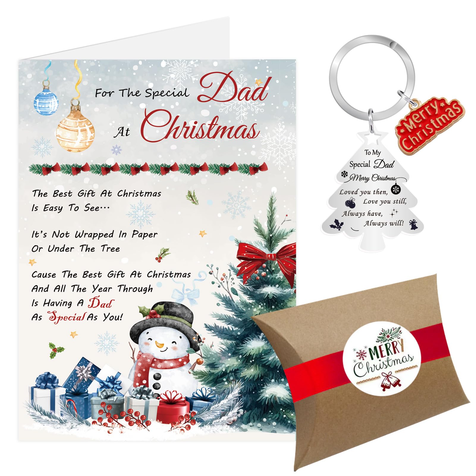 Dad Christmas Card, Christmas Card Xmas Card from Son Daughter, Luxury Merry Christmas Cards Keyring Gifts for Father with Gift Box Envelope (Dad)