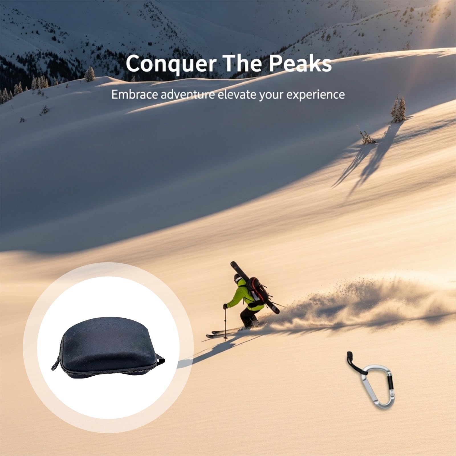 Étui Rigide pour Masque de Ski, Coque EVA zippée pour Lunettes de Ski, intérieur Doux, Format Voyage avec Clip, Protection Contre Les Chocs et la Pression, Noir, 22,2 x 13 x 10,3 cm