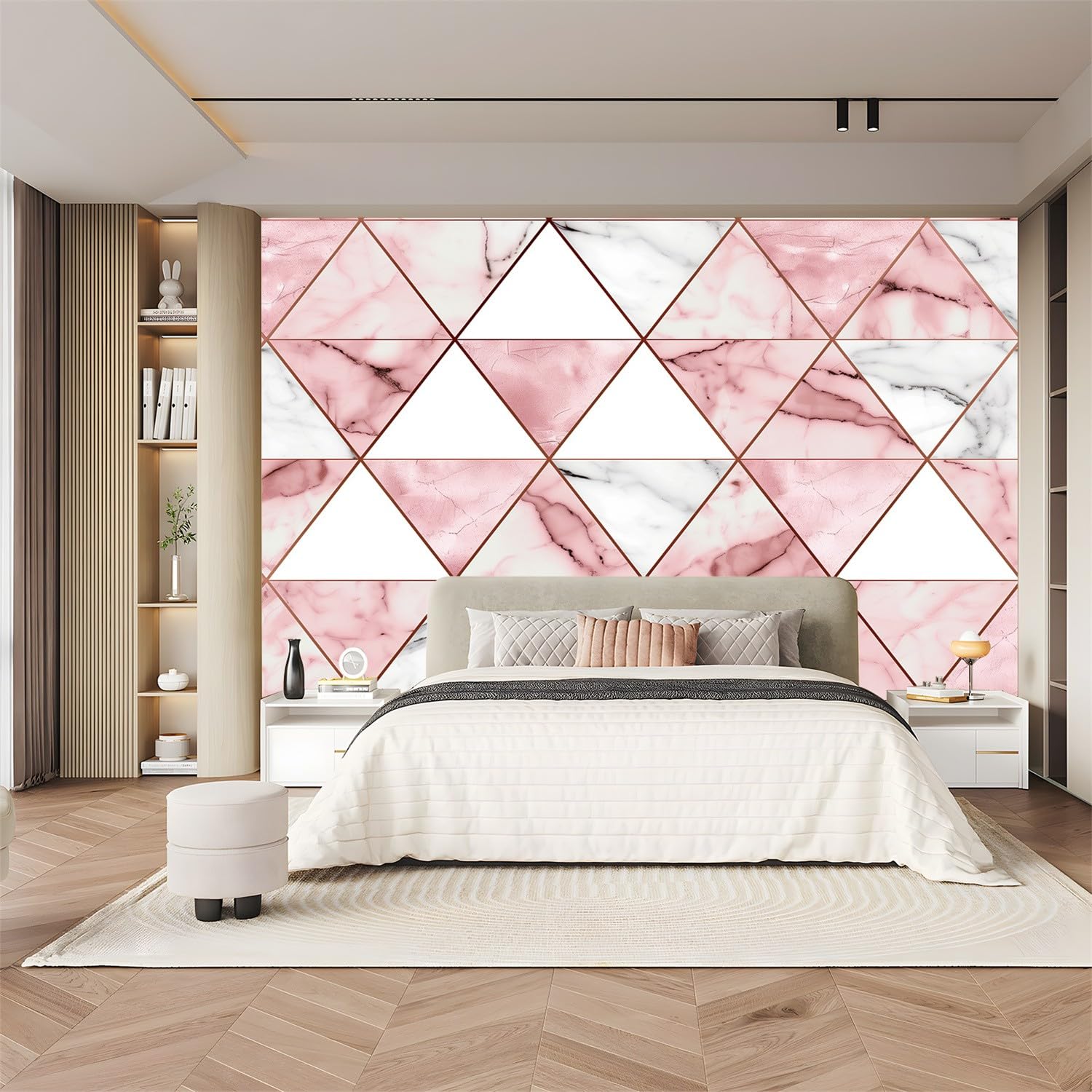 Tapeta z włókniny, geometryczny trójkąt, wzór marmuru, 300 x 210 cm, różowa, wodoodporna tapeta, tapeta do salonu, pokoju dziecięcego, sypialni