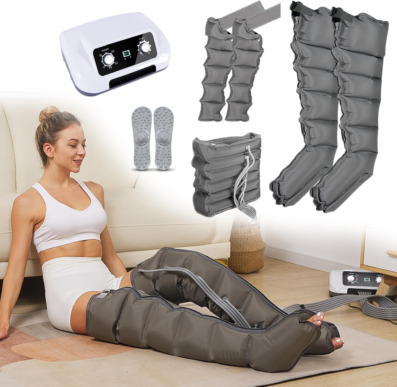 Pressoterapia Linfodrenaggio Professionale 6 Camere, Apparecchio per Gambe Addome e Braccia per Casa, Massaggiatore Elettrico a Compressione d'Aria, 0-30 Min
