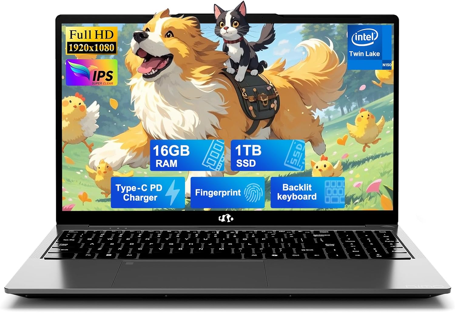 NIMO 15.6" IPS FHD-Student-Laptop, 16GB RAM 1TB SSD Intel N150(Beat i3-10110U, Up to 3.6GHz) Computer with 65W Type-C, Fingerprint, Backlit Keyboard, Wi-Fi 6, BT5.2, for Business and Home