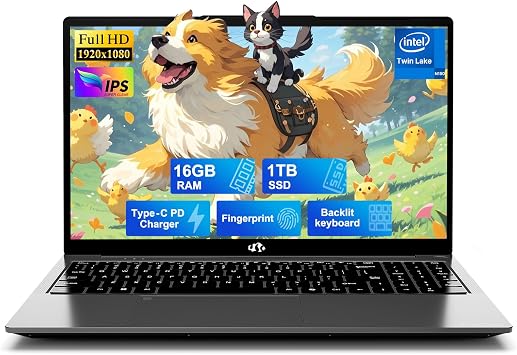NIMO 15.6" IPS FHD-Student-Laptop, 16GB RAM 1TB SSD Intel N150Beat i3-10110U, Up to 3.6GHz Computer with 65W Type-C, Fingerprint, Backlit Keyboard, Wi-Fi 6, BT5.2, for Business and Home