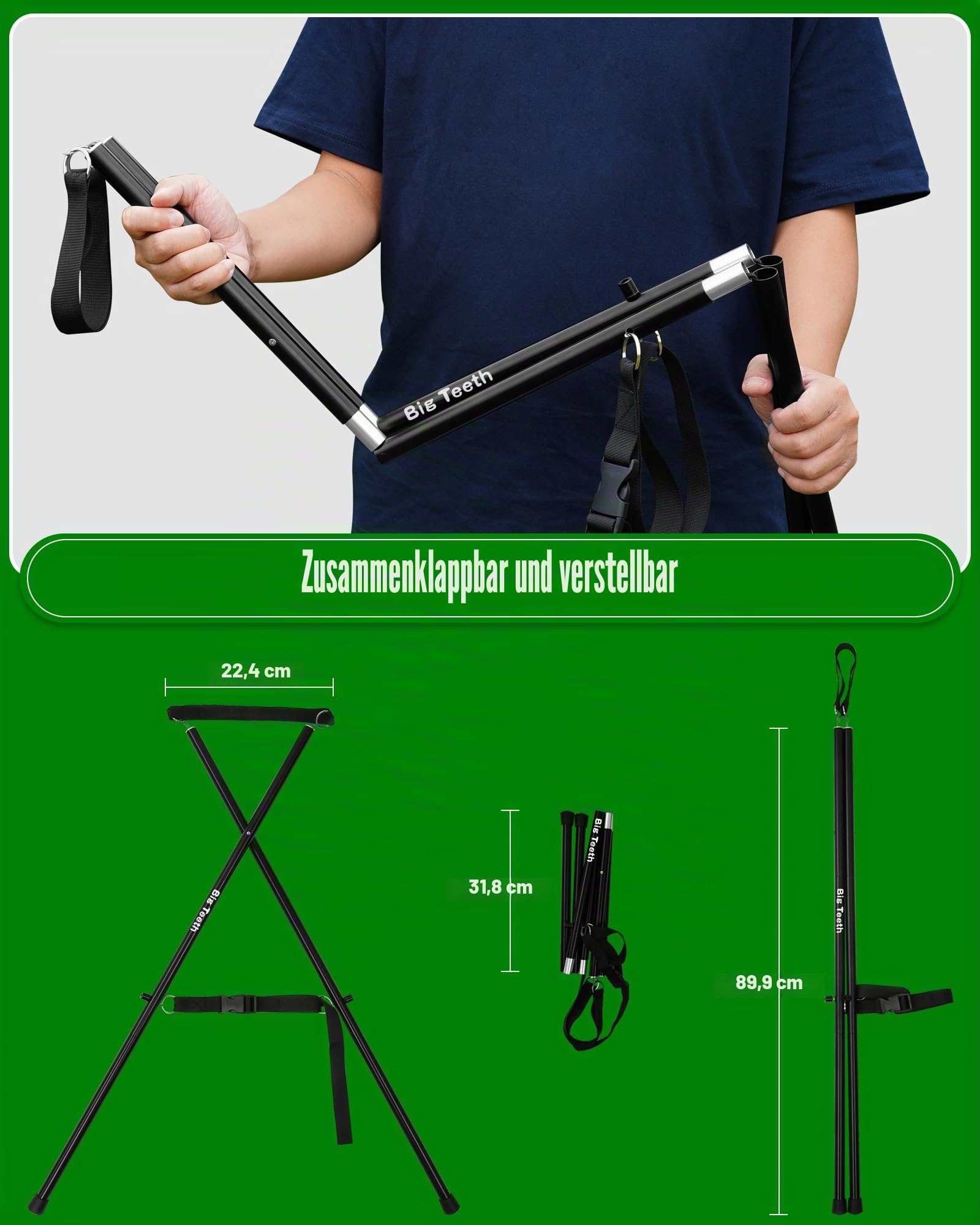Golftaschenständer Befestigung für Einkaufswagen/Sonntag/Tragetaschen, leicht, aktualisiert, zusammenklappbar, tragbares Zubehör, faltbare Beine, schwarz